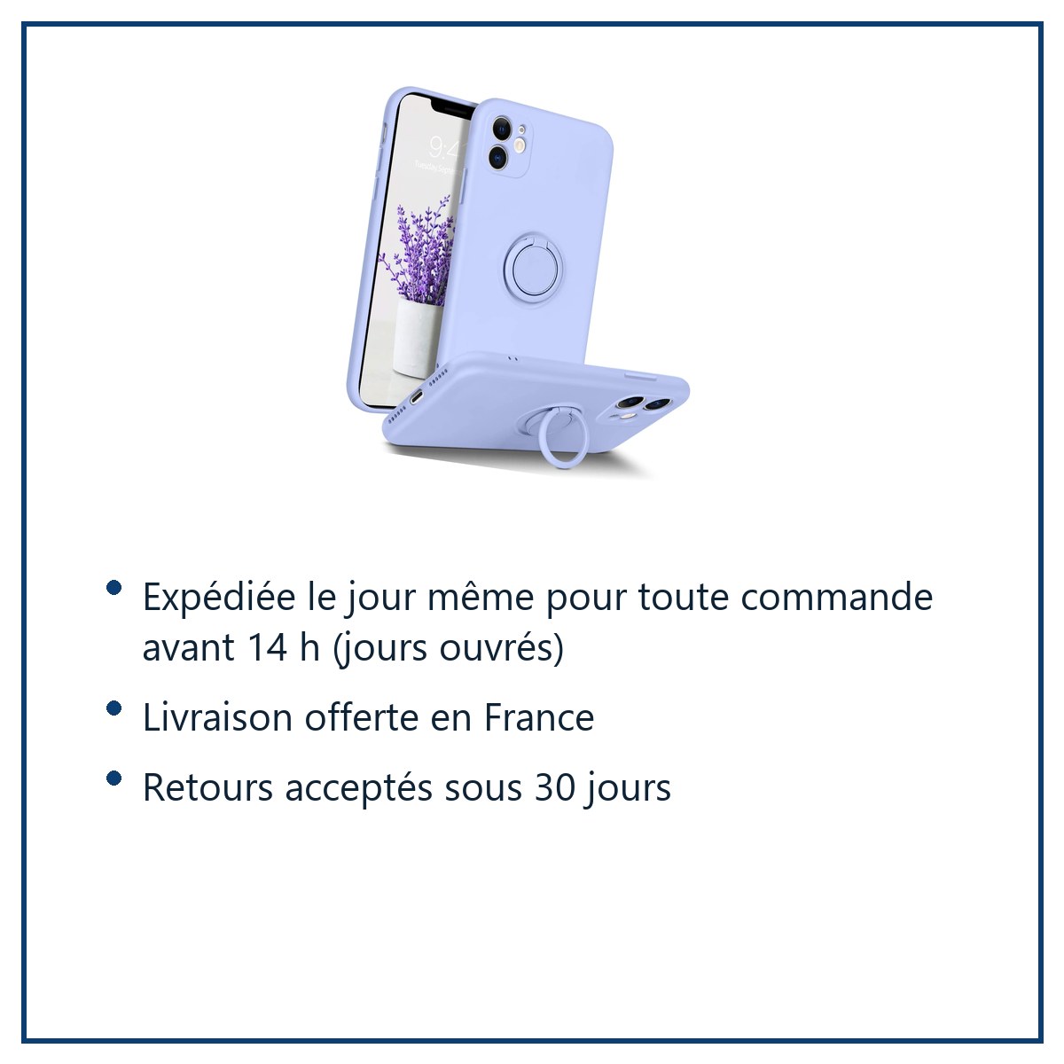 Expédition le jour même, livraison offerte, retours sous 30 jours – Coque Silicone Pour iPhone 13 Couleur Bleu Avec Anneau S