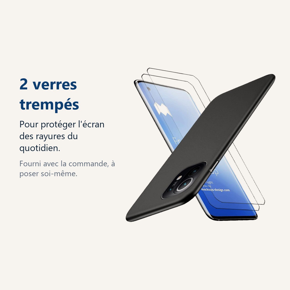 Verre trempé pour protéger lécran – Coque Silicone Noire + 2 Verres Trempés Pour Xiaomi Mi 11i