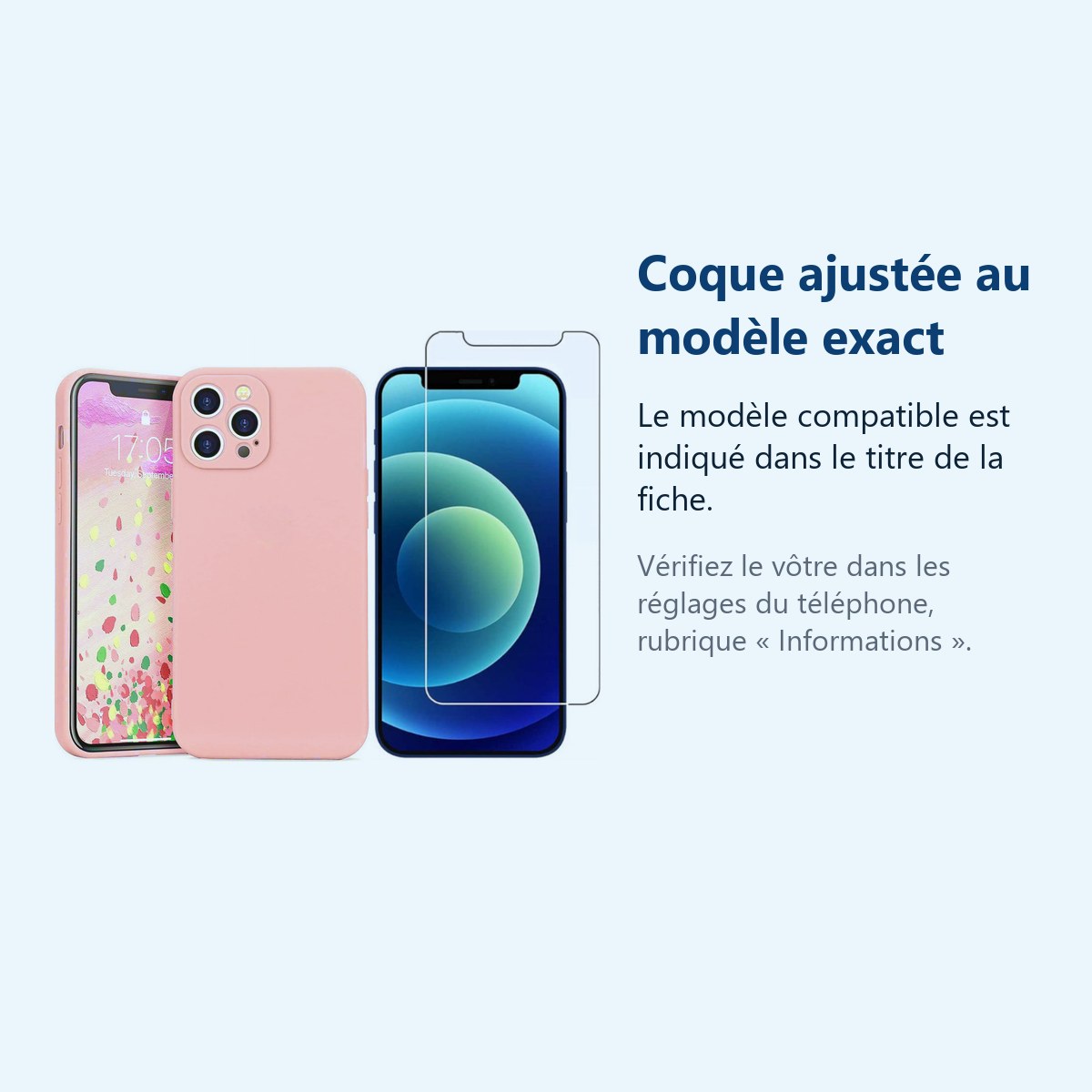 Accessoire ajusté au modèle exact – Coque Silicone Couleur Rose + Verre Trempé Pour iPhone 12 Pro Max