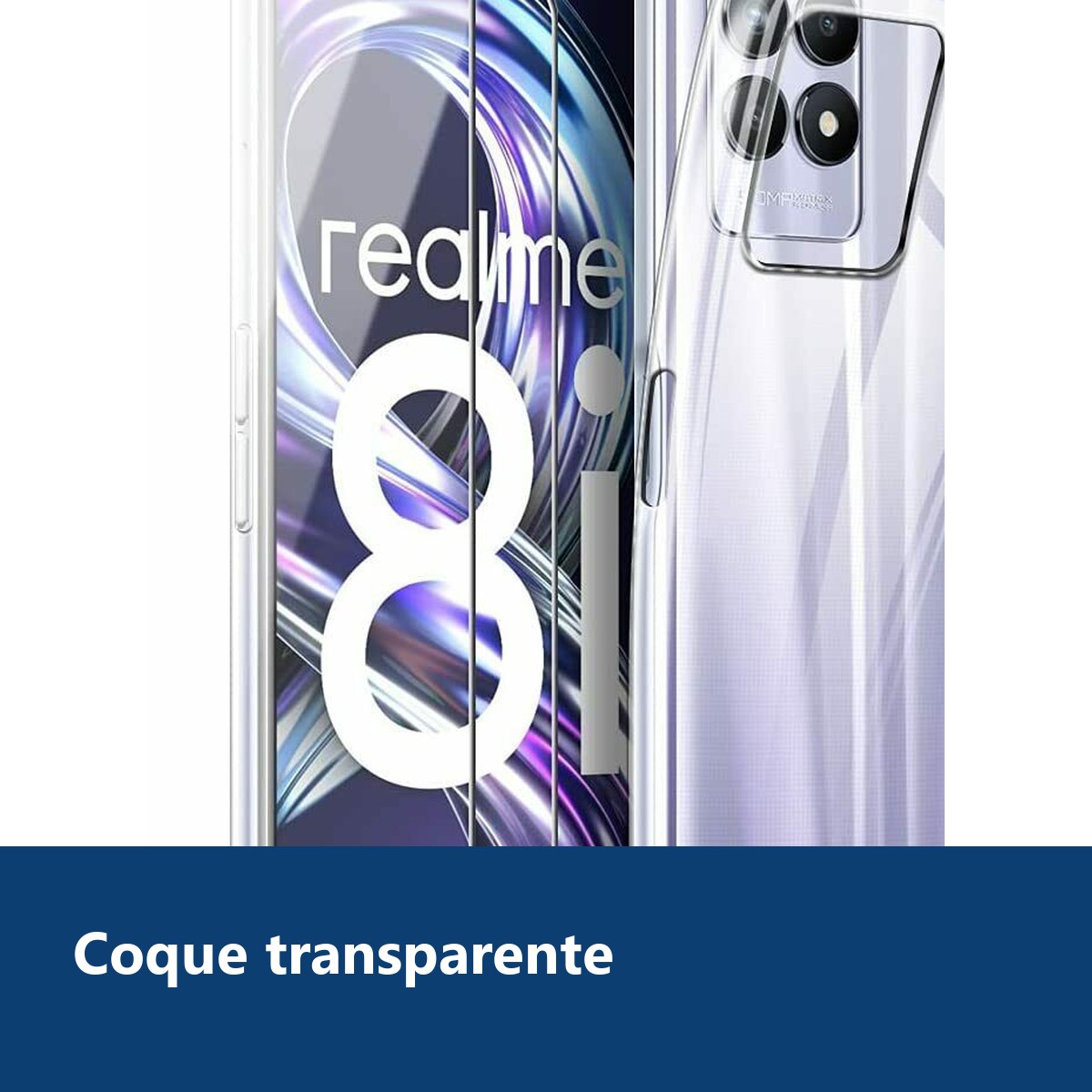 Vue de détail – Coque Silicone Transparente + 2 Verres Trempés Pour Realme 8i