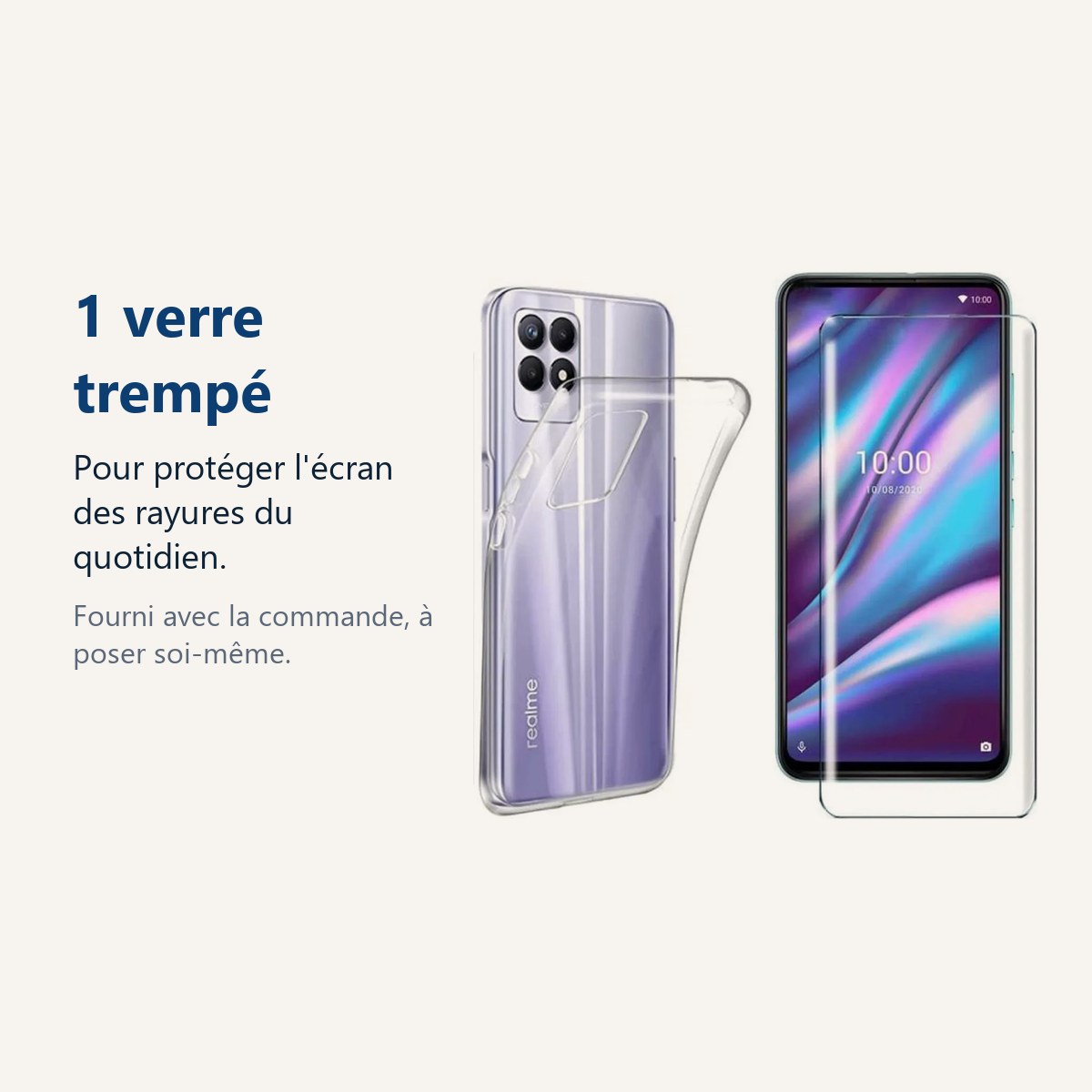 Verre trempé pour protéger lécran – Coque Silicone Transparente + Verre Trempé Pour Realme 8i