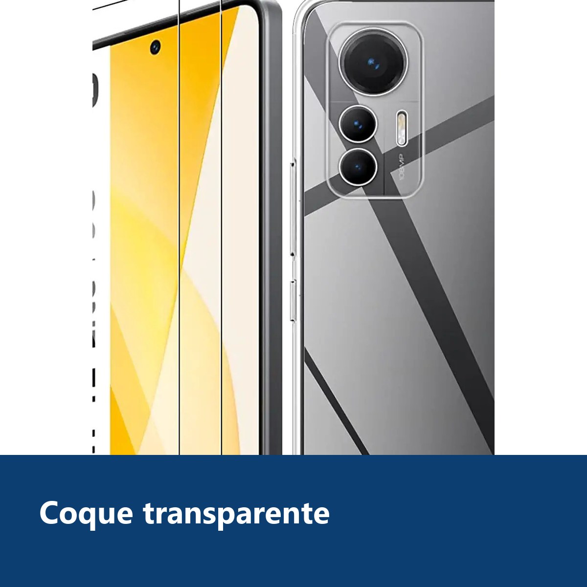 Vue de détail – Coque Silicone Transparente + 2 Vitres Protection Écran Pour Xiaomi 12 Lite