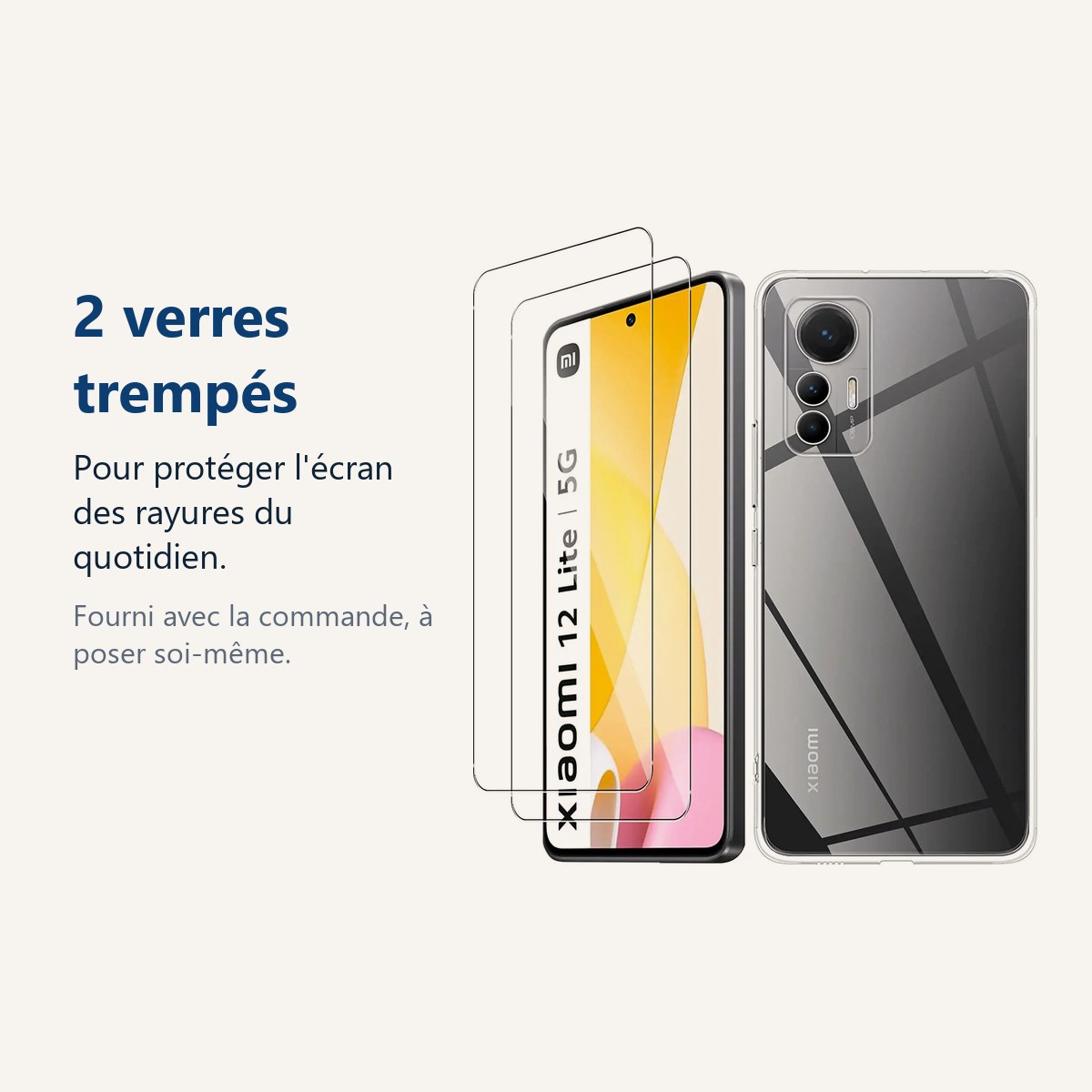 Verre trempé pour protéger lécran – Coque Silicone Transparente + 2 Vitres Protection Écran Pour Xiaomi 12 Lite