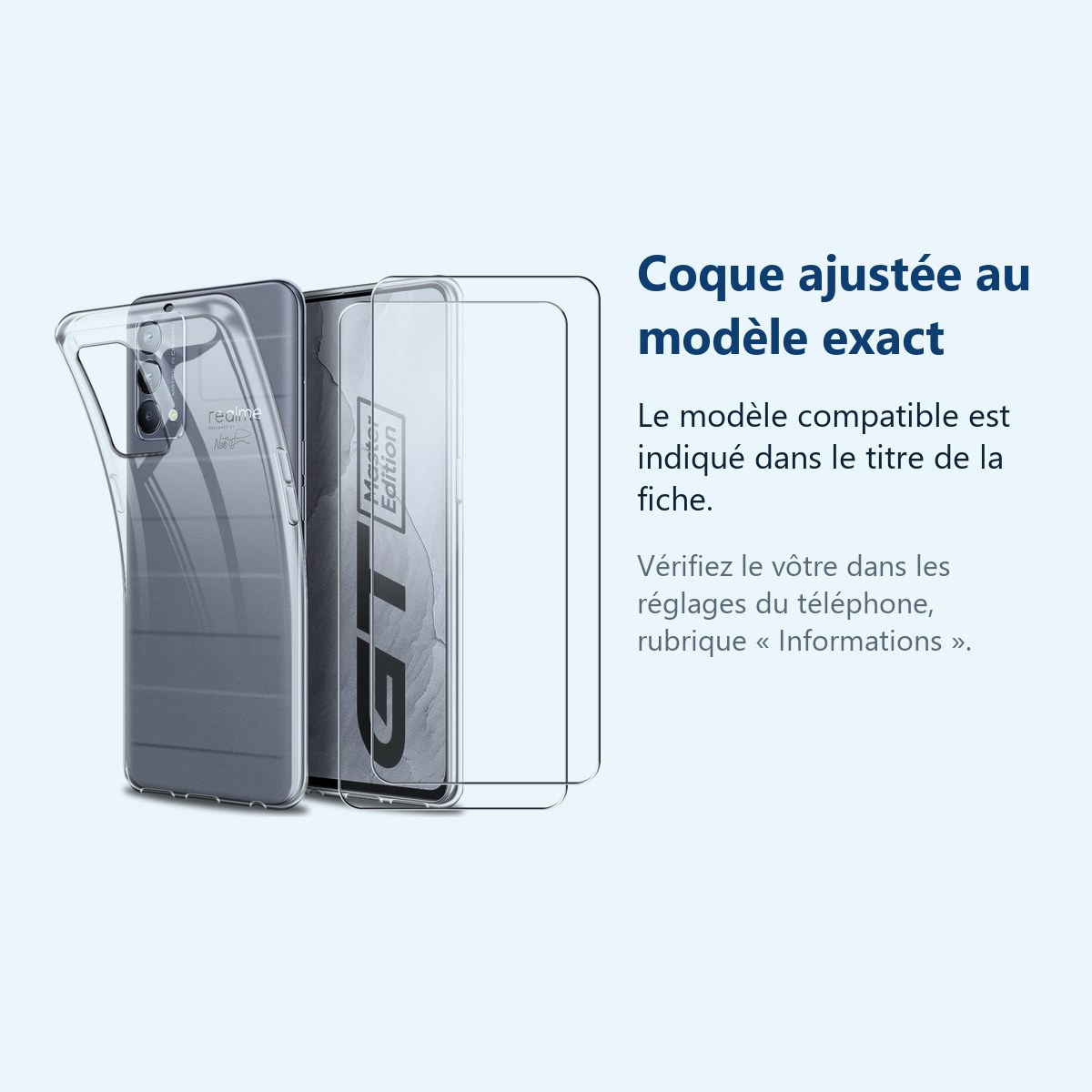 Accessoire ajusté au modèle exact – Coque Silicone Transparente + 2 Verres Trempés Pour Realme GT Master