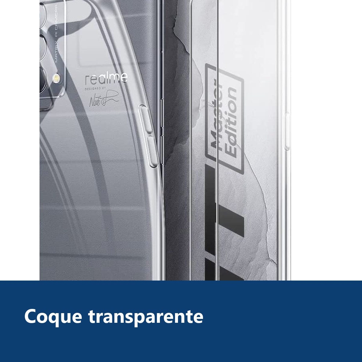 Vue de détail – Coque Silicone Transparente + 2 Verres Trempés Pour Realme GT Master