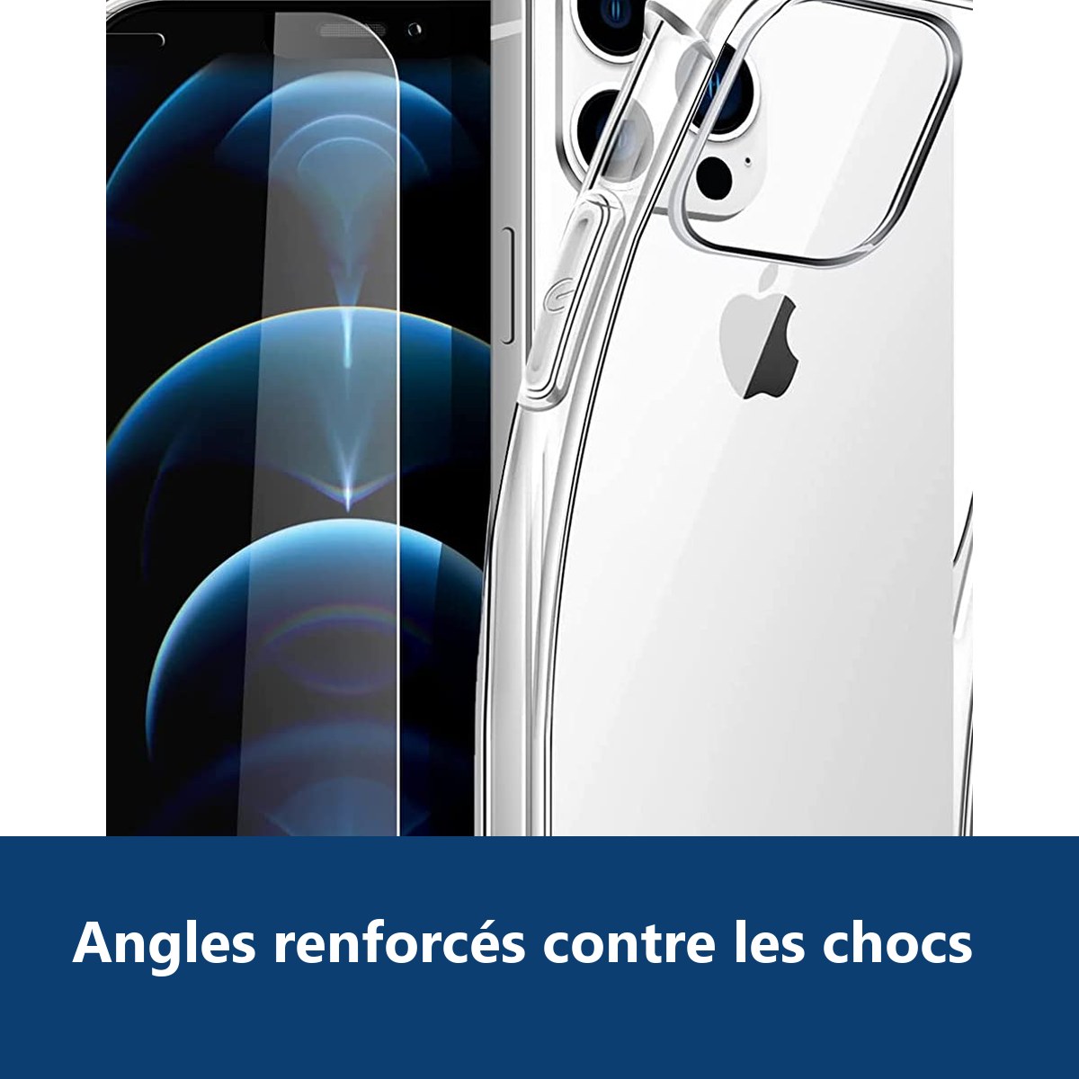 Vue de détail – Coque Silicone Angles Renforcés + Vitre Protection Écran Pour Apple iPhone 12 Pro Max