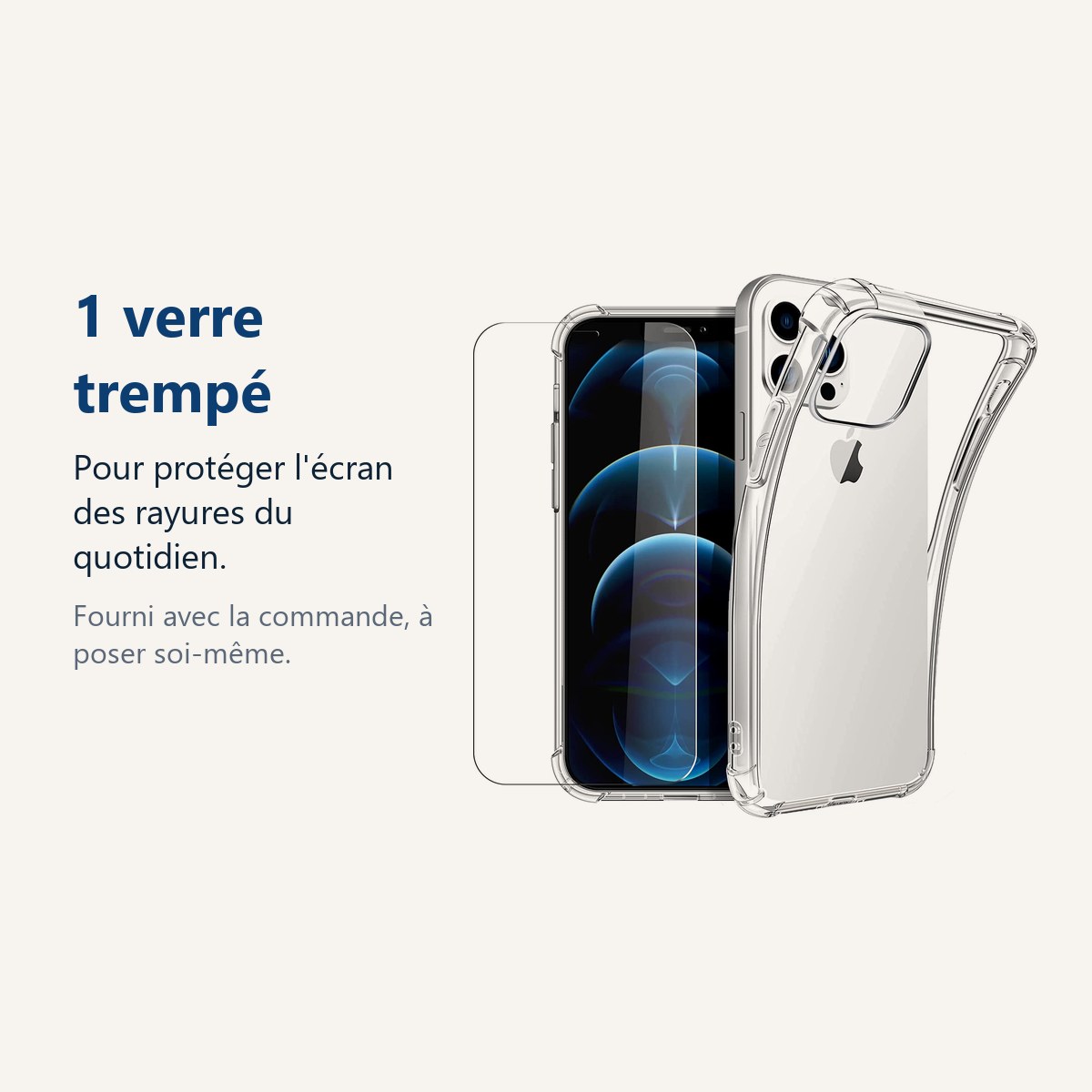 Verre trempé pour protéger lécran – Coque Silicone Angles Renforcés + Vitre Protection Écran Pour Apple iPhone 12 Pro Max