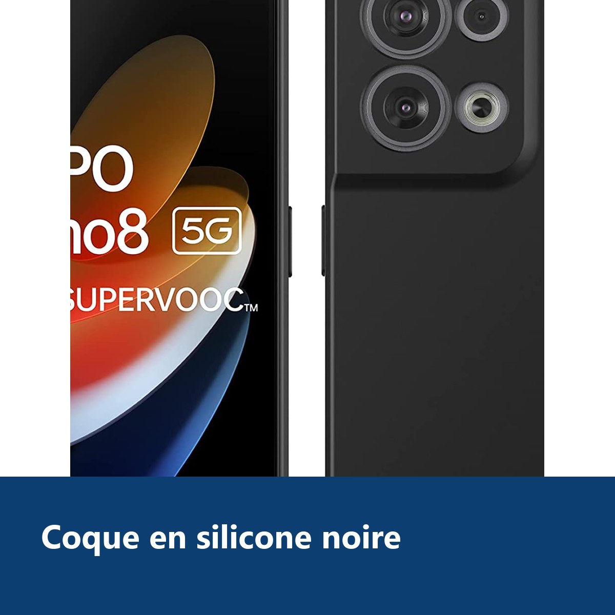 Vue de détail – Coque Silicone Couleur Noire Pour Oppo Reno 8 5G