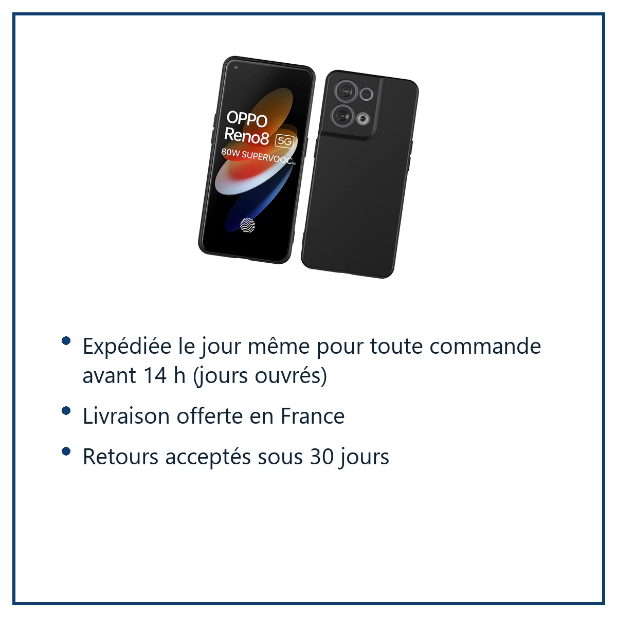 Expédition le jour même, livraison offerte, retours sous 30 jours – Coque Silicone Couleur Noire Pour Oppo Reno 8 5G