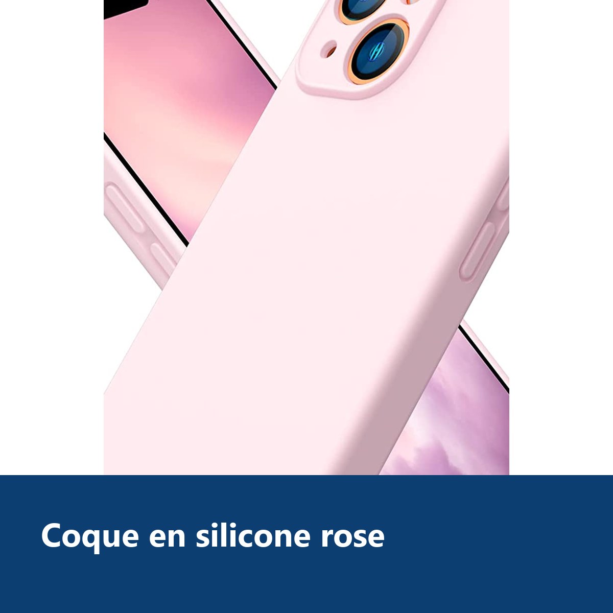 Vue de détail – Coque Silicone Couleur Rose Pour iPhone 14 Plus