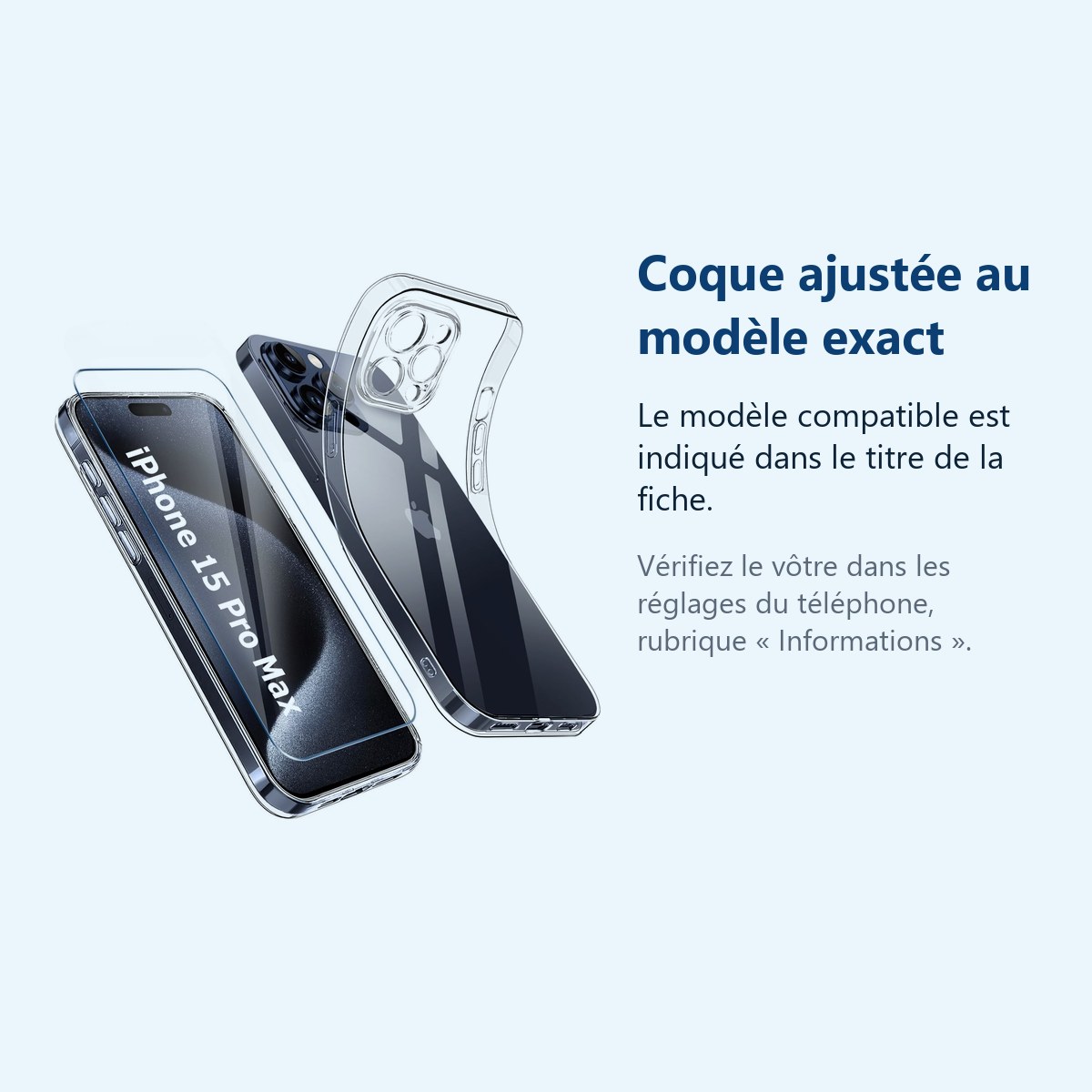 Accessoire ajusté au modèle exact – Coque Silicone Transparente + Verre Trempé Pour iPhone 15 Pro Max / Ultra