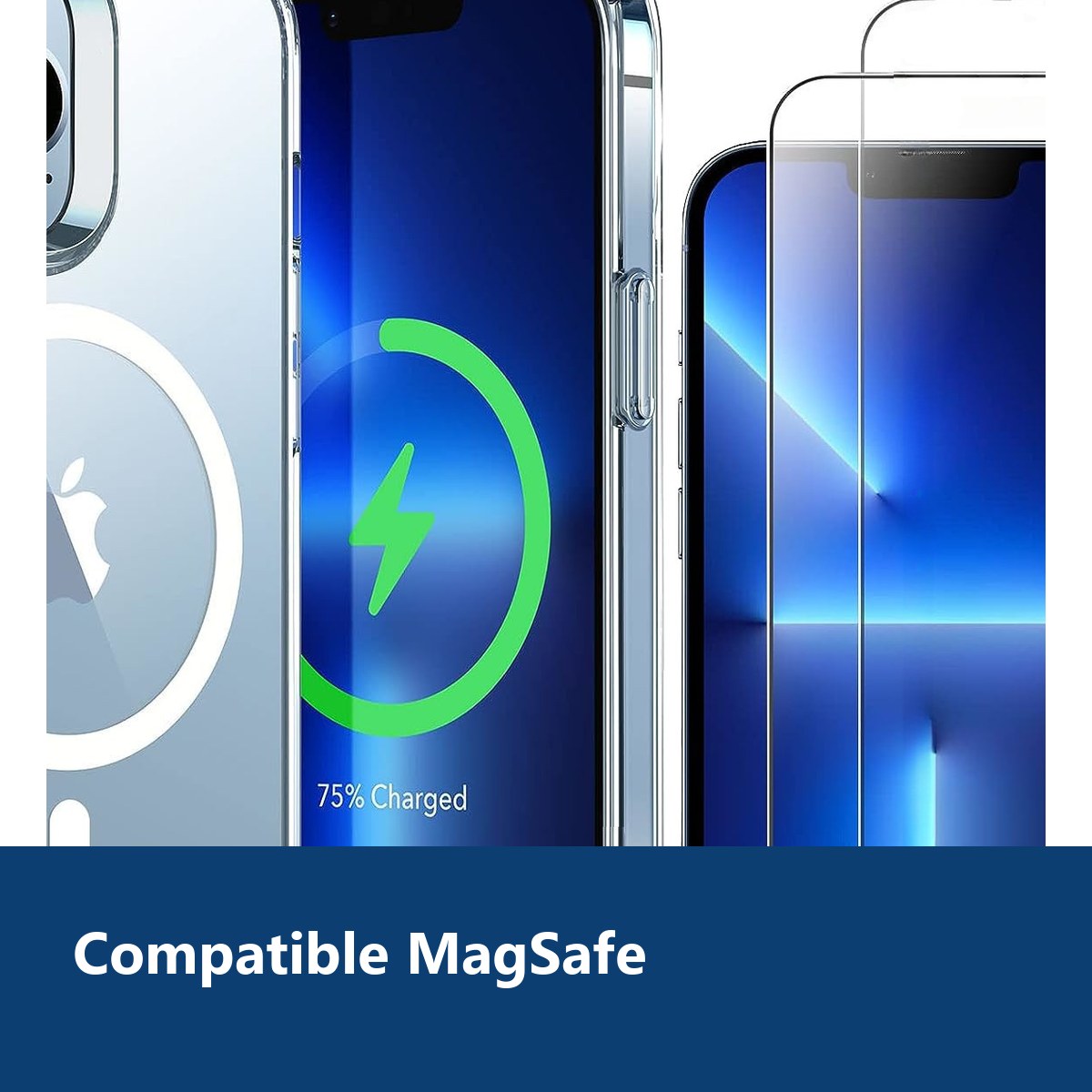 Vue de détail – Coque Silicone Transparente Compatible Magsafe + 2 Verres Trempés Pour iPhone 13 Pro