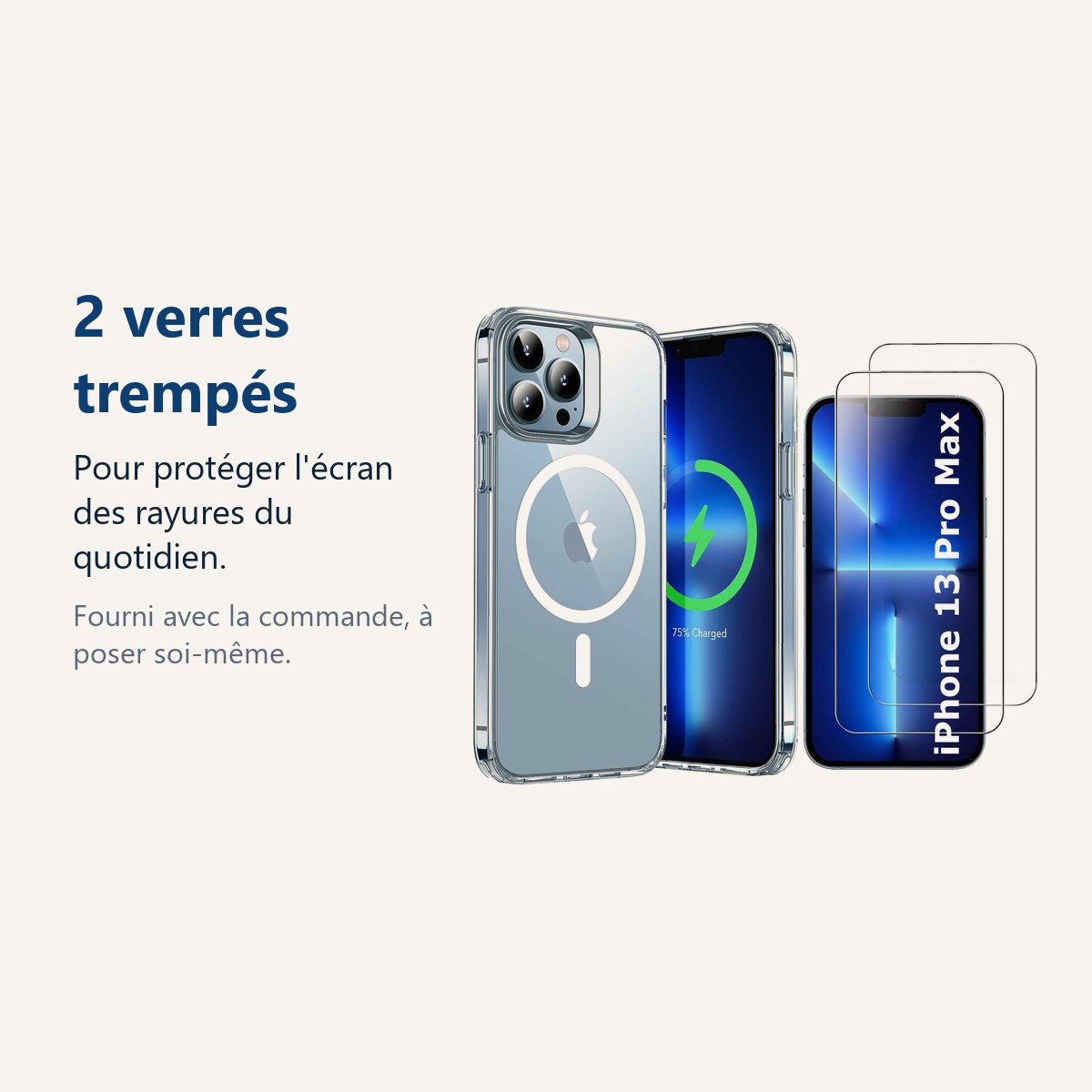 Verre trempé pour protéger lécran – Coque Silicone Transparente Compatible Magsafe + 2 Verres Trempés Pour iPhone 13 Pro Max