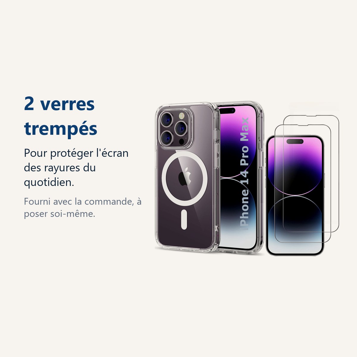 Verre trempé pour protéger lécran – Coque Silicone Transparente Compatible Magsafe + 2 Verres Trempés Pour iPhone 14 Pro Max