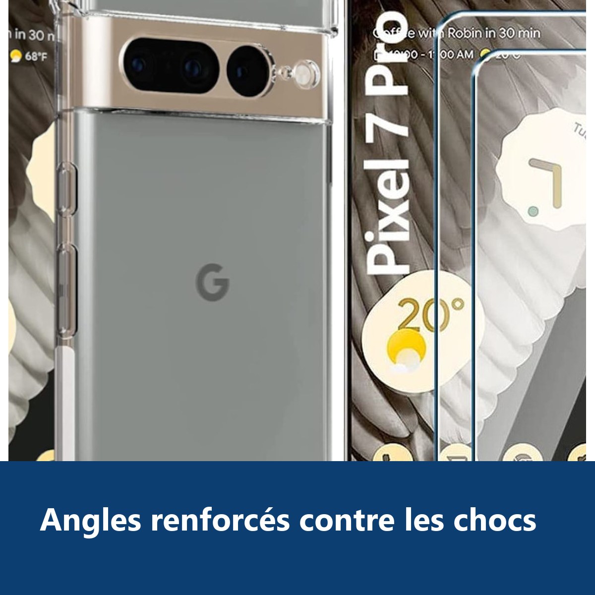 Vue de détail – Coque Silicone Angles Renforcés + 2 Vitres Protection Écran Pour Google Pixel 7 Pro 5G