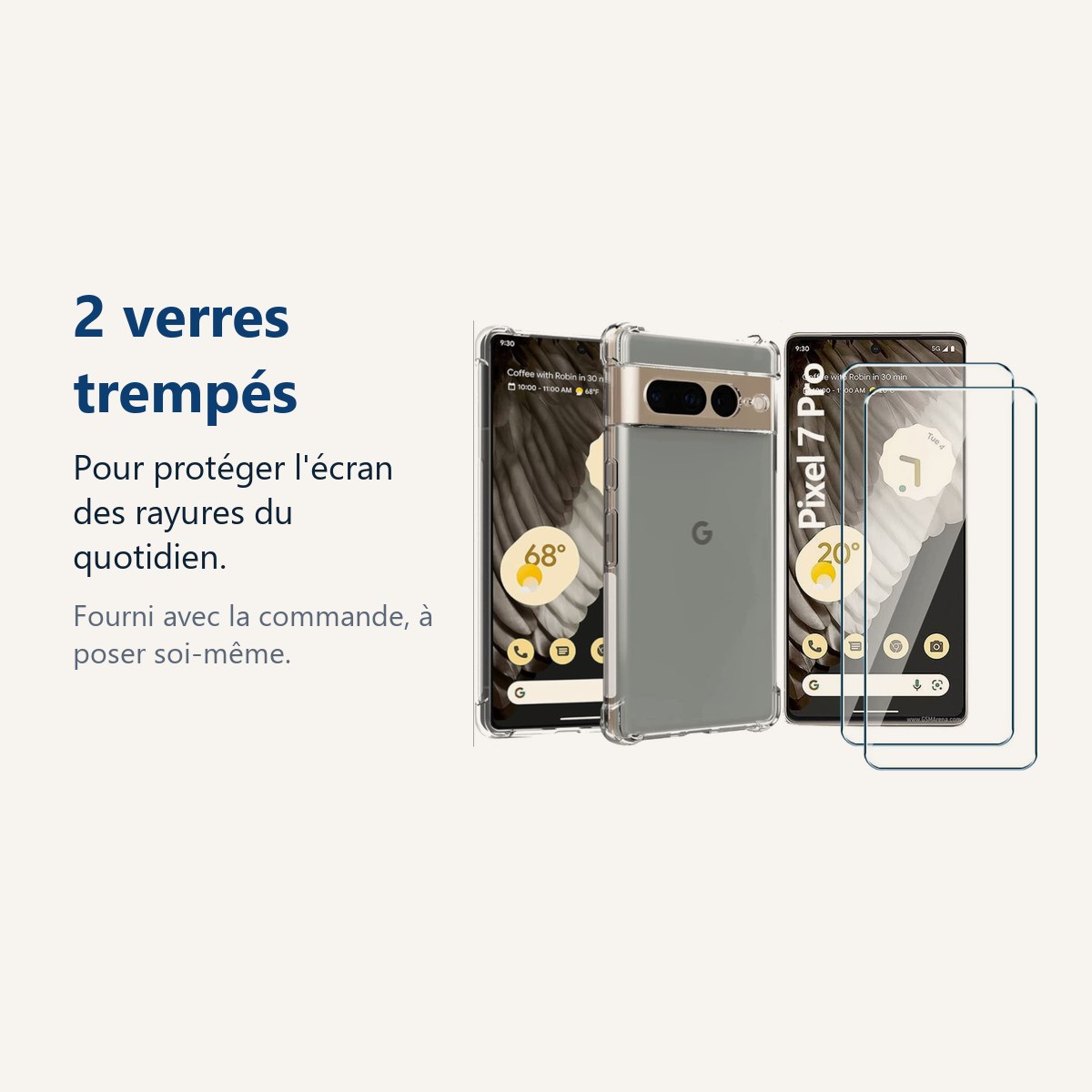 Verre trempé pour protéger lécran – Coque Silicone Angles Renforcés + 2 Vitres Protection Écran Pour Google Pixel 7 Pro 5G