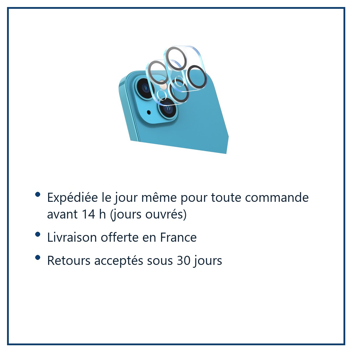 Expédition le jour même, livraison offerte, retours sous 30 jours – Lot de 2 Protections Caméra Arrière en Verre Trempé pour