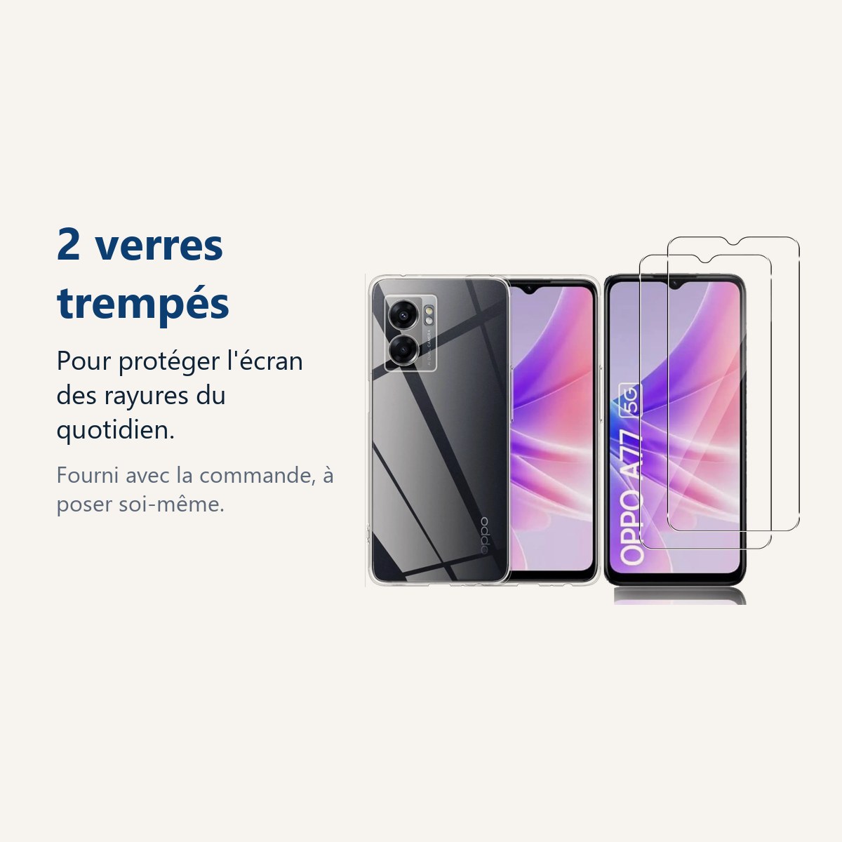 Verre trempé pour protéger lécran – Coque Silicone Transparente + 2 Vitres Protection Écran Pour Oppo A77 5G / A57 5G