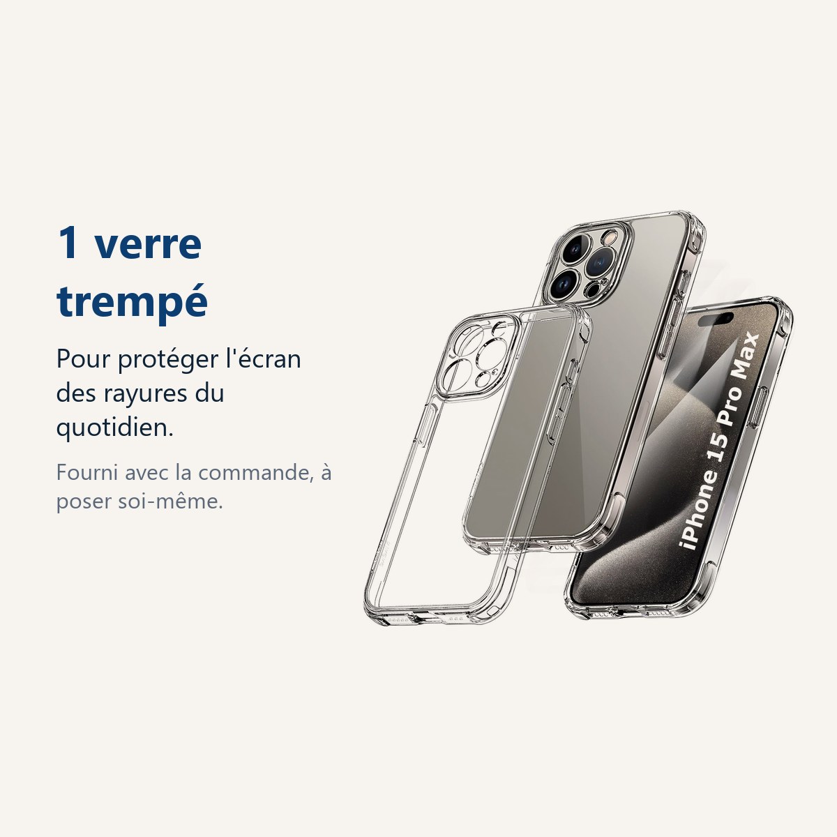 Verre trempé pour protéger lécran – Coque Pour iPhone 15 Pro Max Silicone Transparente Angles Renforcés + Verre Trempé