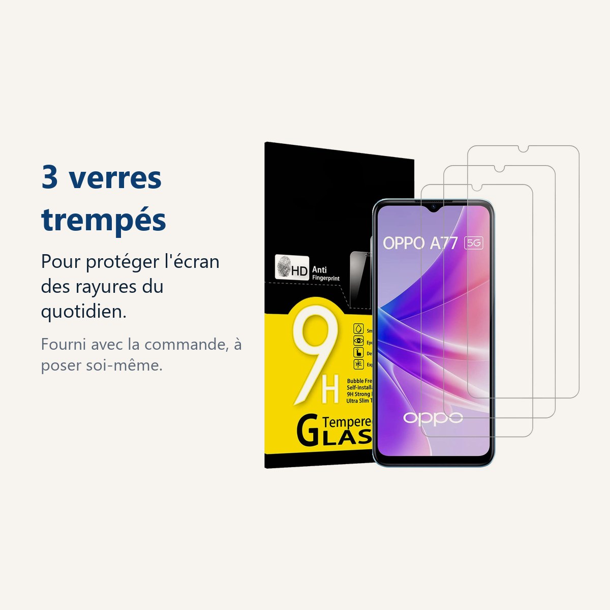 Verre trempé pour protéger lécran – X3 Verres Trempés X3 Pour Oppo A77 5G / A57 5G