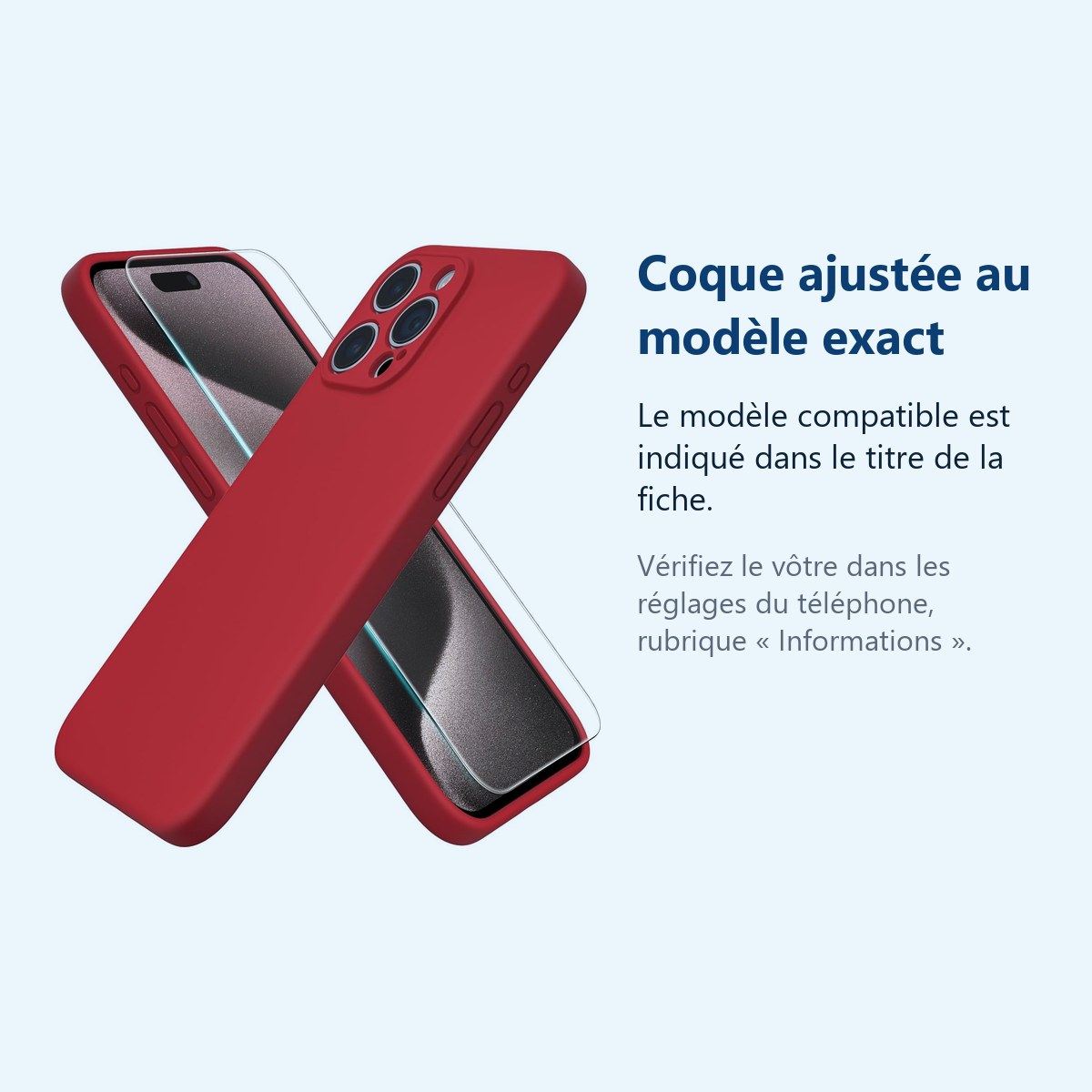 Accessoire ajusté au modèle exact – Coque Silicone Rouge + Verre Trempé Pour iPhone 15 Pro Max