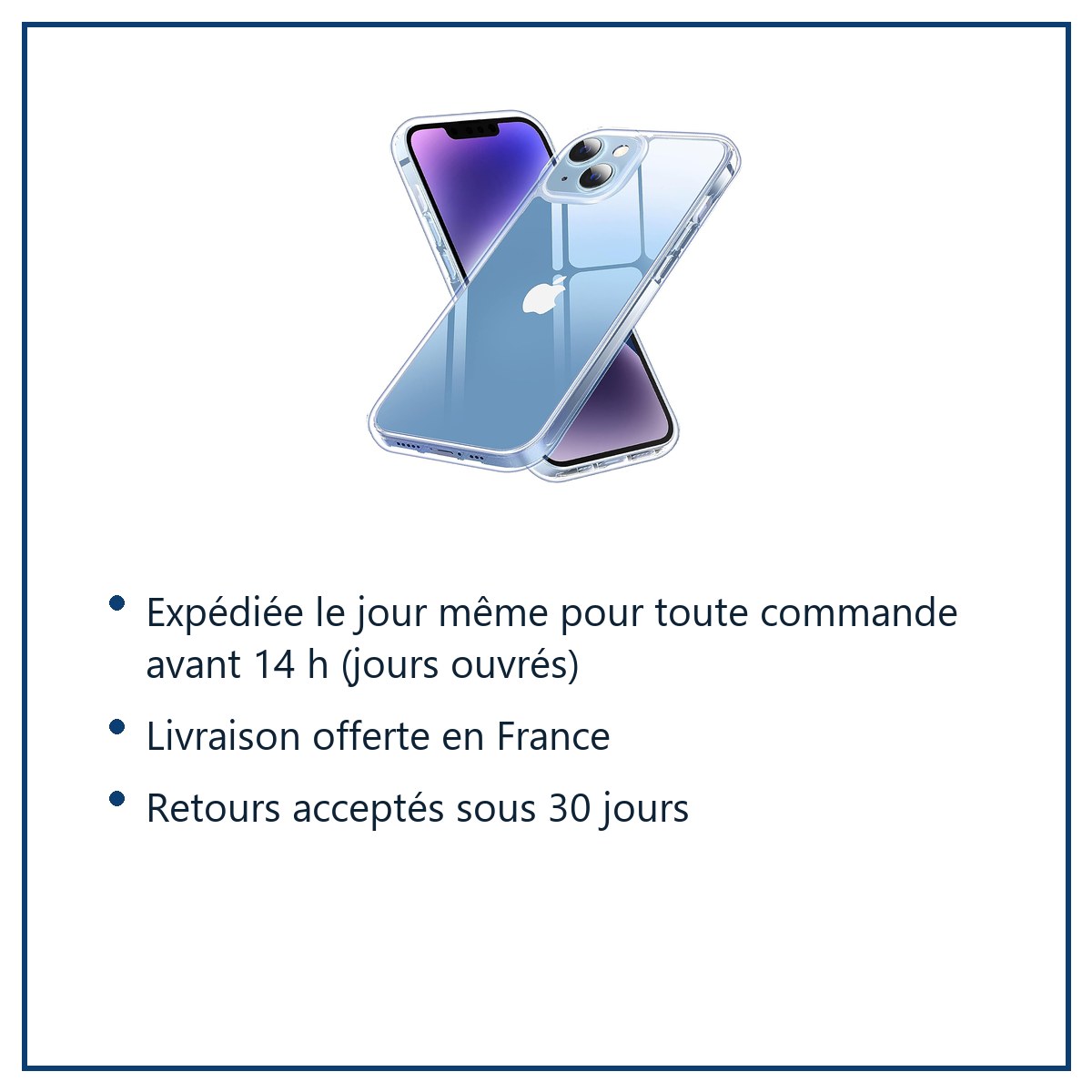Expédition le jour même, livraison offerte, retours sous 30 jours – Coque Transparente pour iPhone 13 (6,1 pouces)