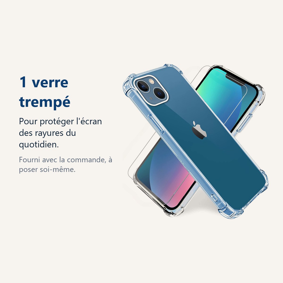 Verre trempé pour protéger lécran – Coque antichoc pour iPhone 13 Mini (5,4 pouces) et Verre Trempé Film Protection Ecran