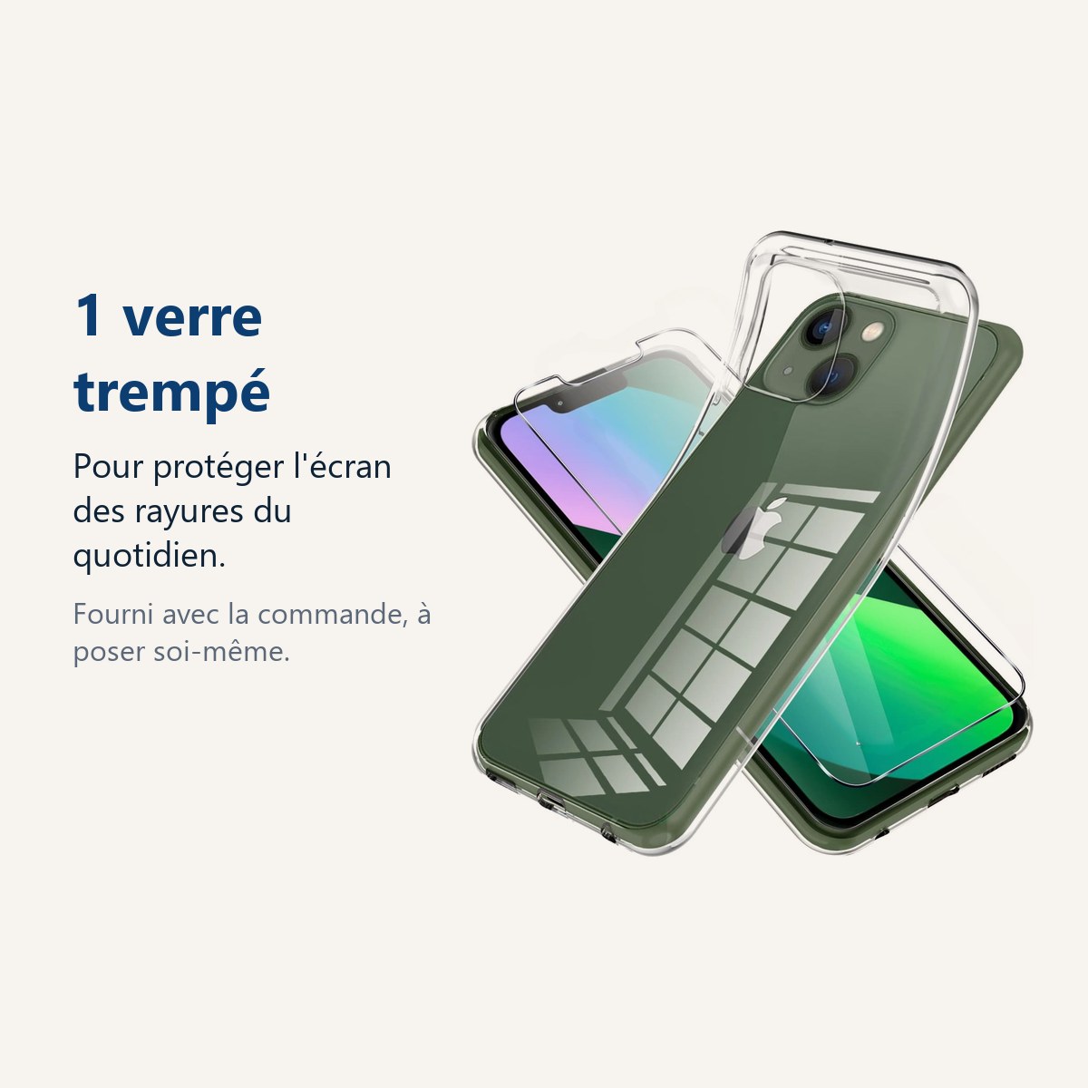 Verre trempé pour protéger lécran – Coque Transparente pour iPhone 13 Mini (5,4 pouces) et Verre Trempé Film Protection Ecra
