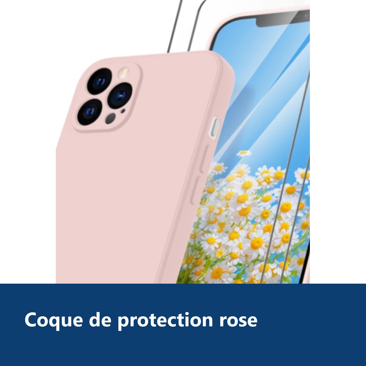 Vue de détail – Coque Rose pour iPhone 12 Pro Max (6,7 pouces) et 2 Verres Trempé Film Protection Ecran