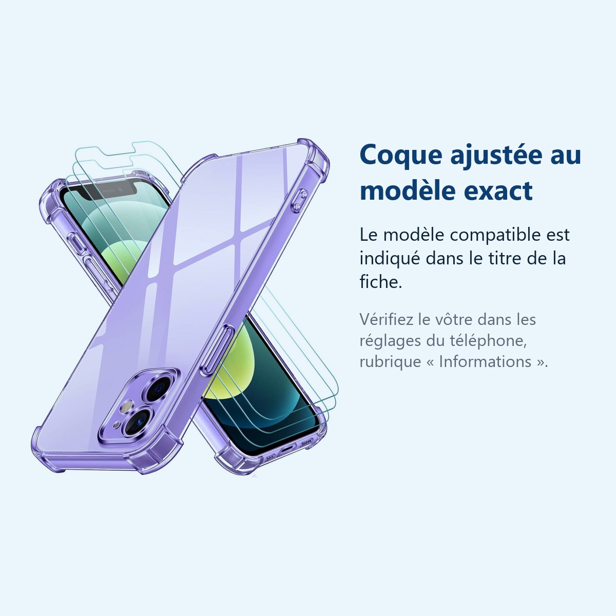 Accessoire ajusté au modèle exact – Coque antichoc pour iPhone 12 Mini (5,4 pouces) et 2 Verres Trempé Film Protection Ecran