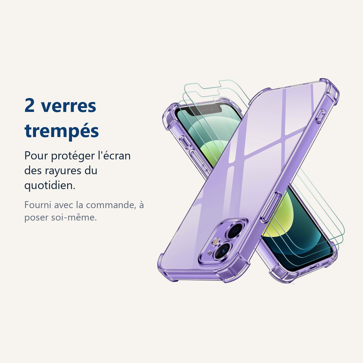 Verre trempé pour protéger lécran – Coque antichoc pour iPhone 12 Mini (5,4 pouces) et 2 Verres Trempé Film Protection Ecran