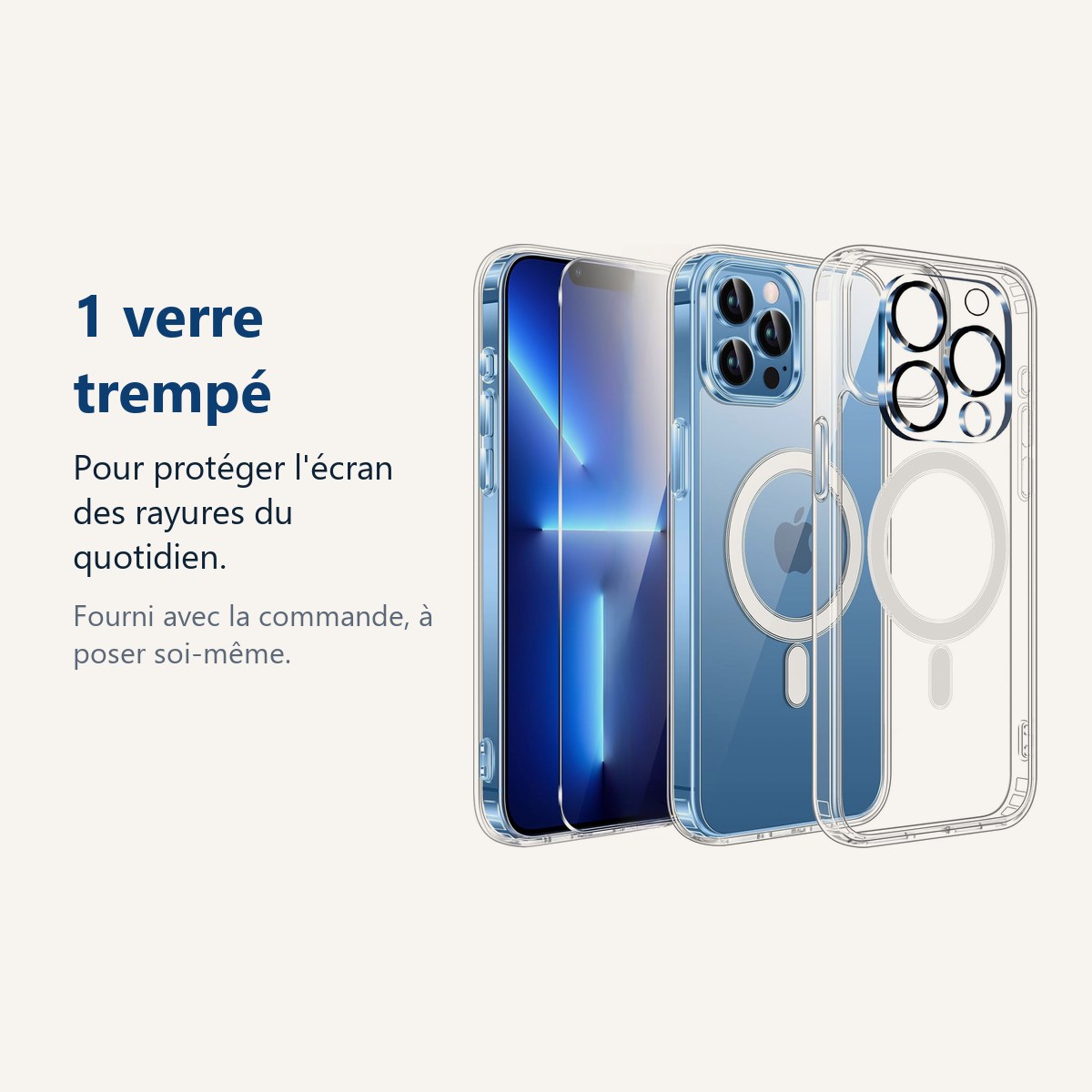 Verre trempé pour protéger lécran – Coque Silicone Transparente Compatible Magsafe + Verre Trempés et Protection Caméra Arri