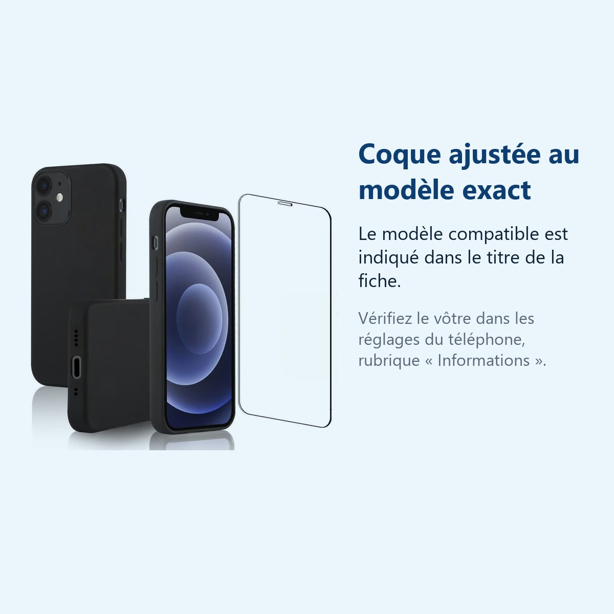 Accessoire ajusté au modèle exact – Coque Noir pour iPhone 12 Mini (5,4 pouces) et Verre Trempé Film Protection Ecran