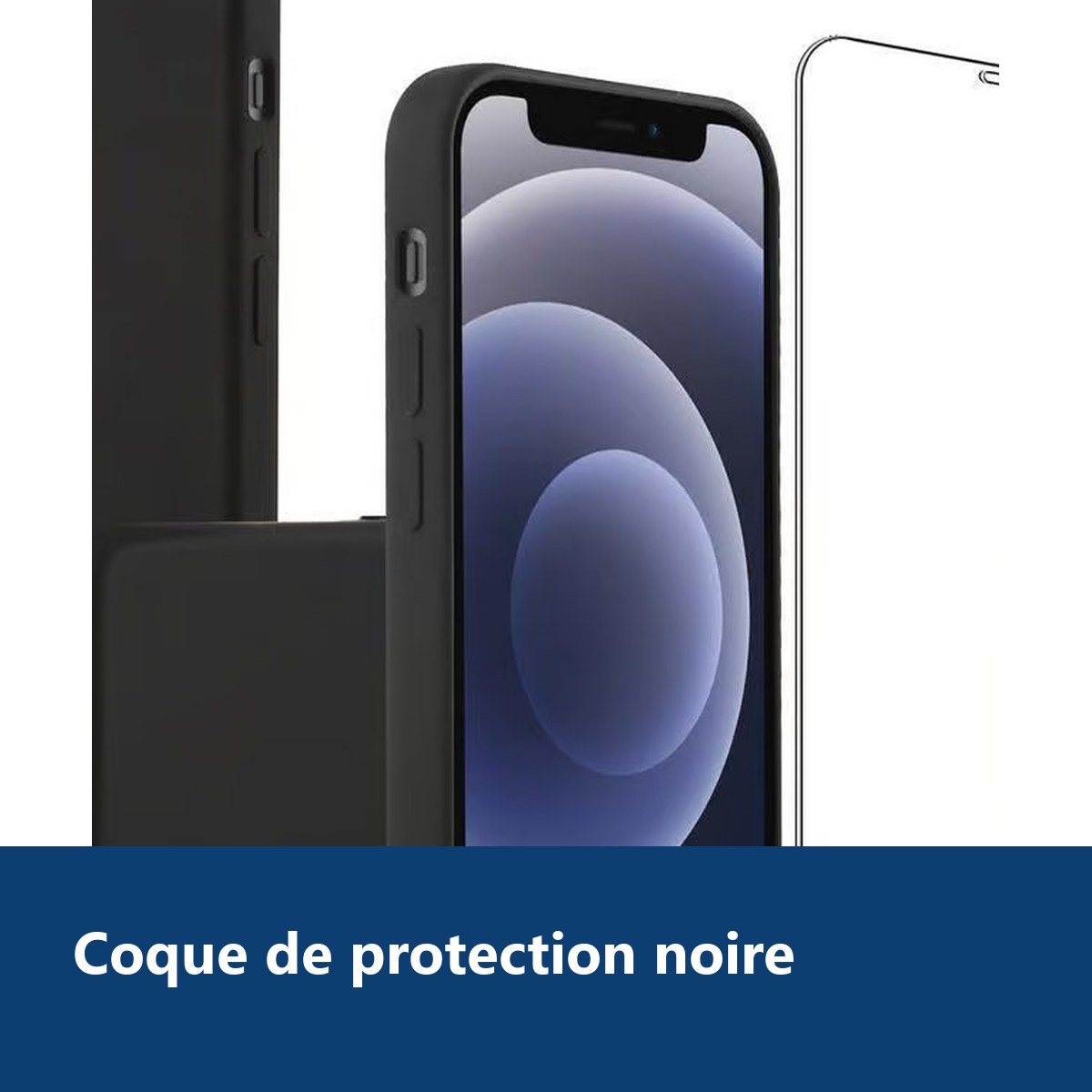 Vue de détail – Coque Noir pour iPhone 12 Mini (5,4 pouces) et Verre Trempé Film Protection Ecran