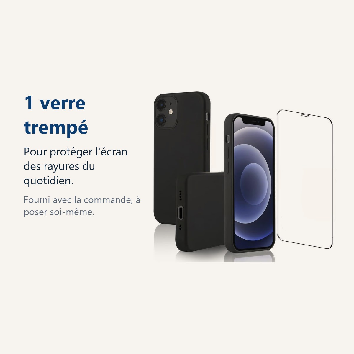 Verre trempé pour protéger lécran – Coque Noir pour iPhone 12 Mini (5,4 pouces) et Verre Trempé Film Protection Ecran