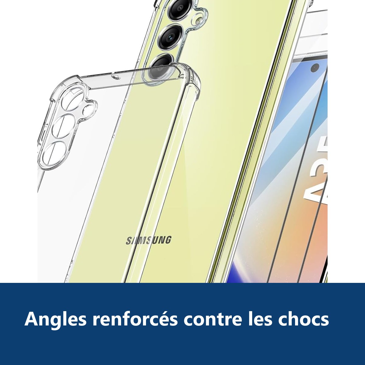 Vue de détail – Coque Pour Samsung Galaxy A35 5G Silicone Transparente Angles Renforcés + 2 Verres Trempés