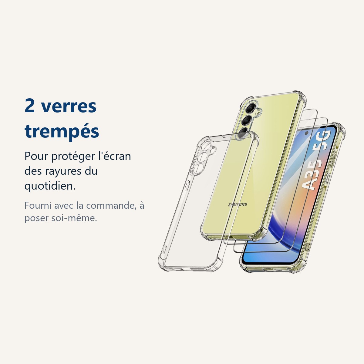 Verre trempé pour protéger lécran – Coque Pour Samsung Galaxy A35 5G Silicone Transparente Angles Renforcés + 2 Verres Tremp