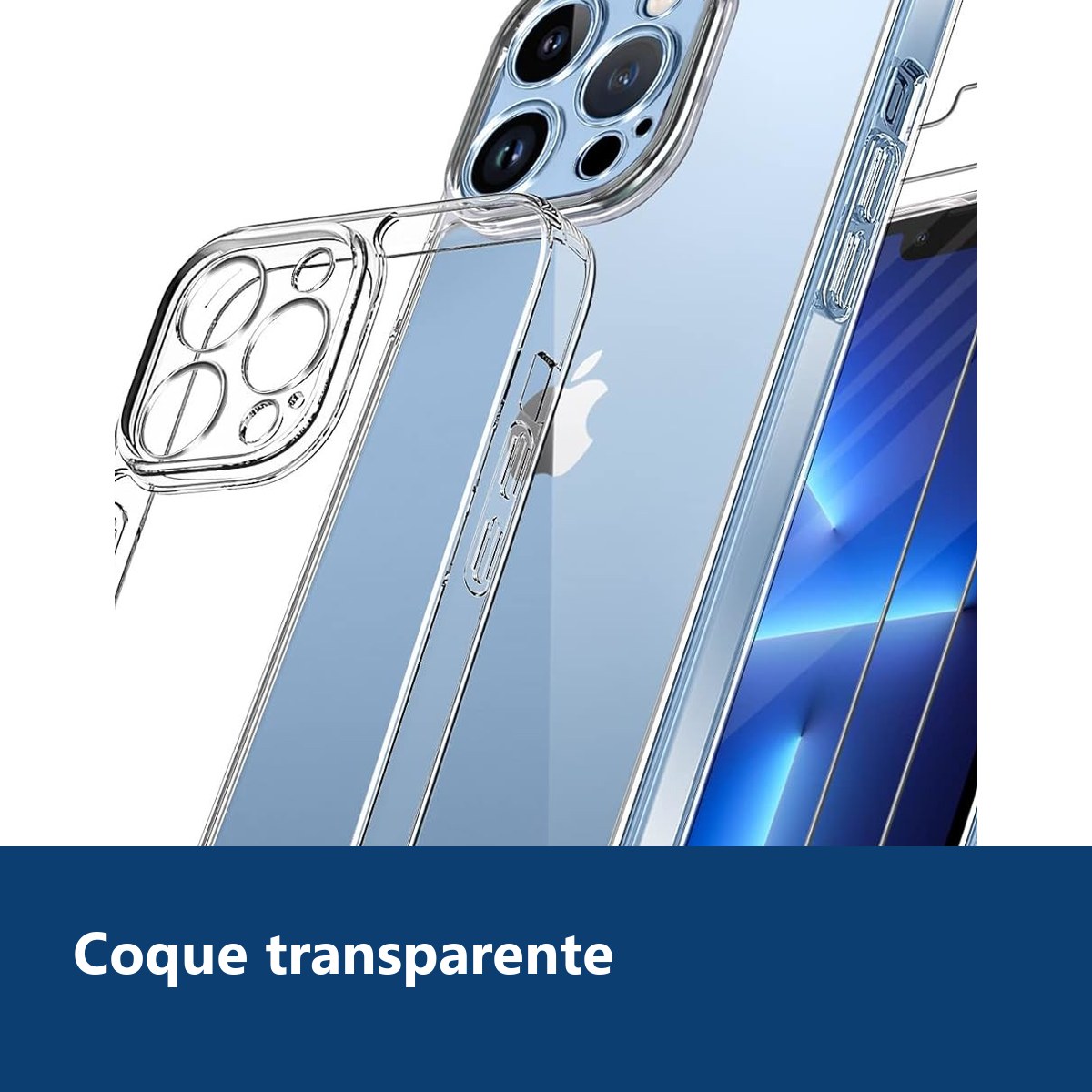 Vue de détail – Coque Transparente pour iPhone 13 Pro Max (6,7 pouces) et 2 Verres Trempé Film Protection Ecran