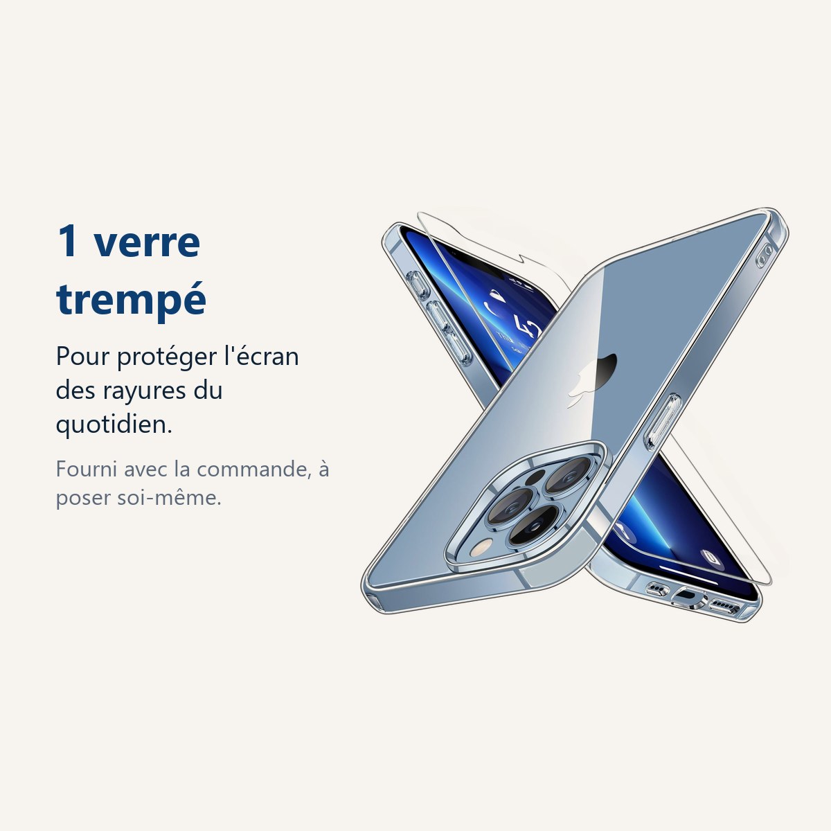 Verre trempé pour protéger lécran – Coque Transparente pour iPhone 13 Pro Max (6,7 pouces) et Verre Trempé Film Protection E