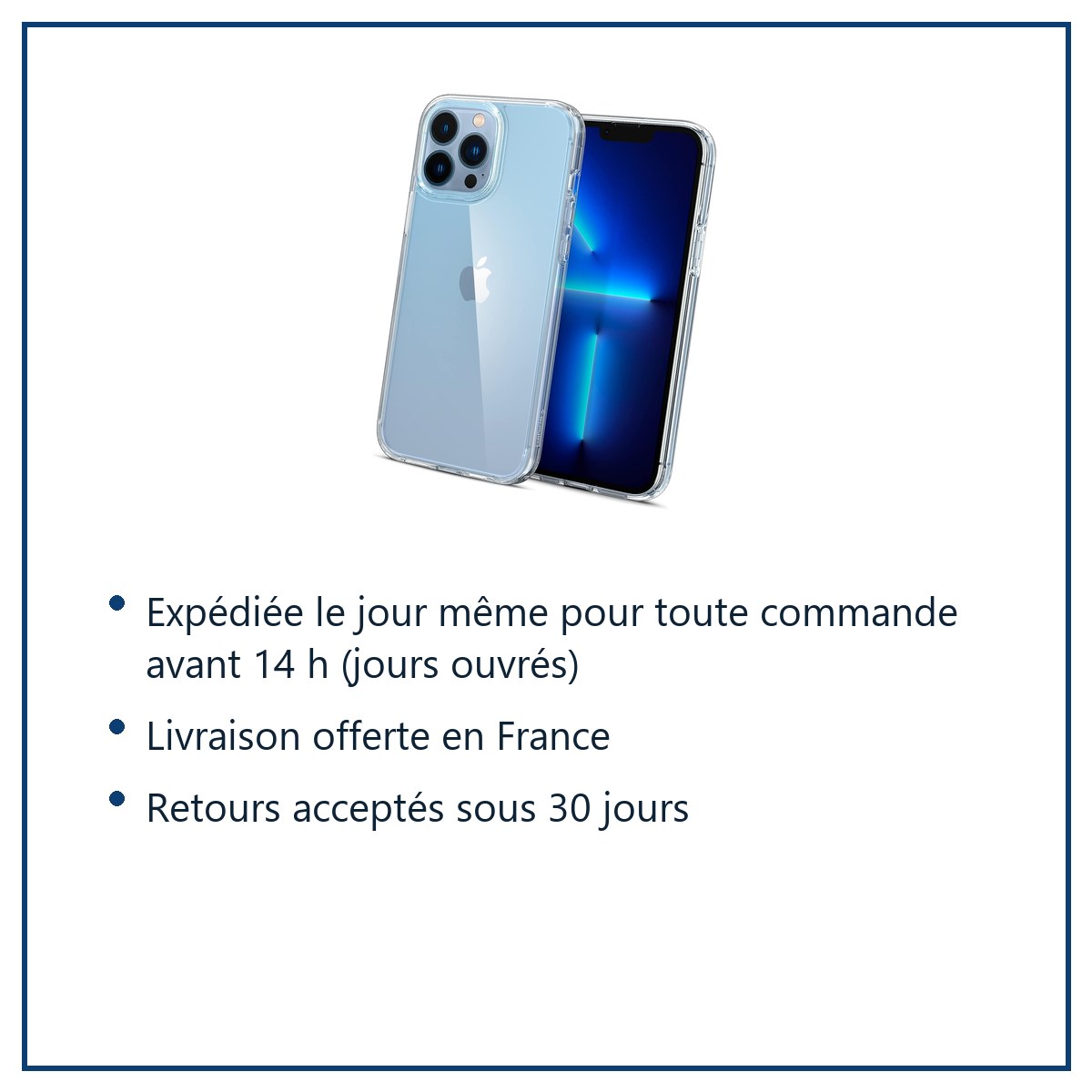 Expédition le jour même, livraison offerte, retours sous 30 jours – Coque Transparente pour iPhone 13 Pro Max (6,7 pouces)
