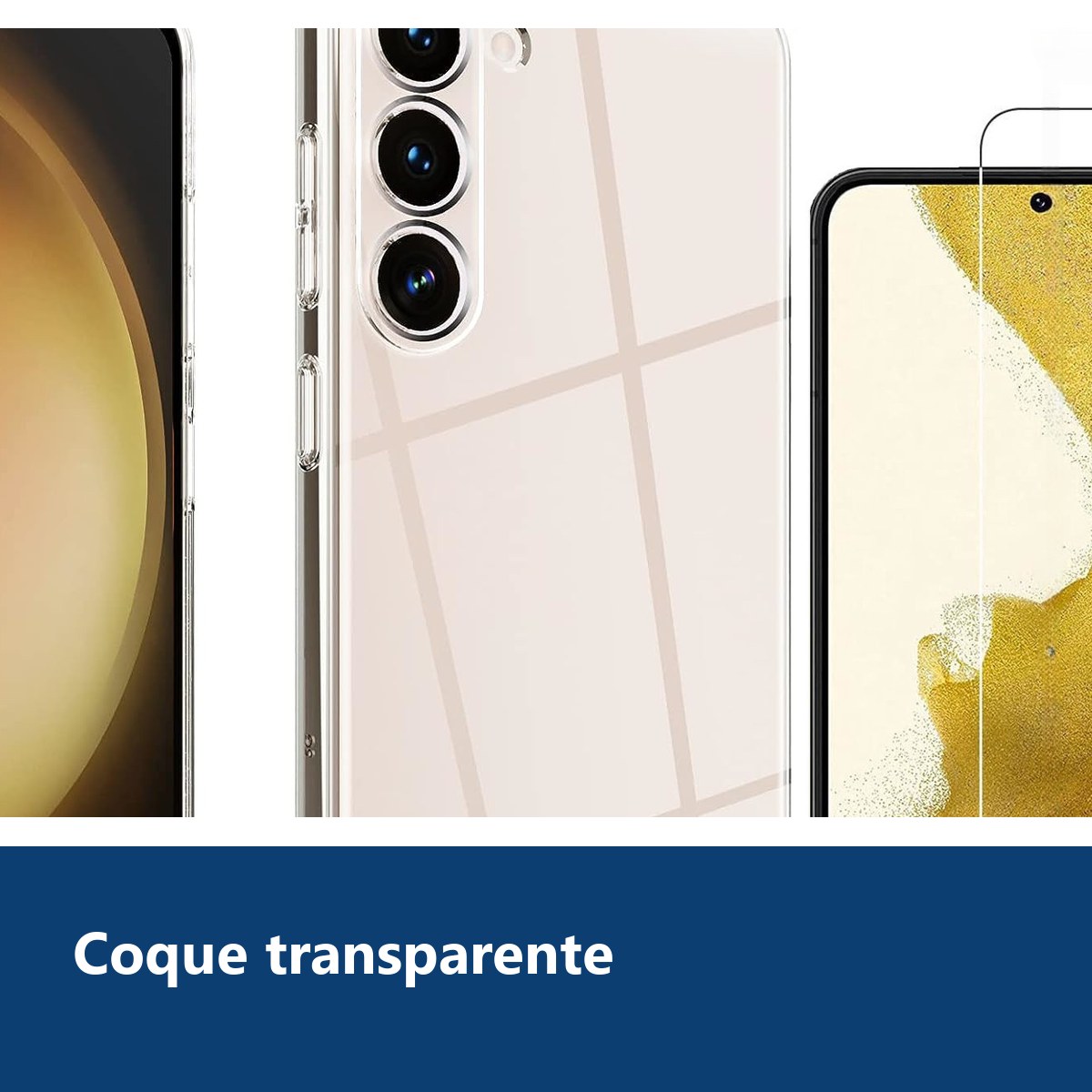 Vue de détail – Coque Transparente pour Samsung Galaxy S23 Plus (6,6 pouces) et Verre Trempé Film Protection Ecran