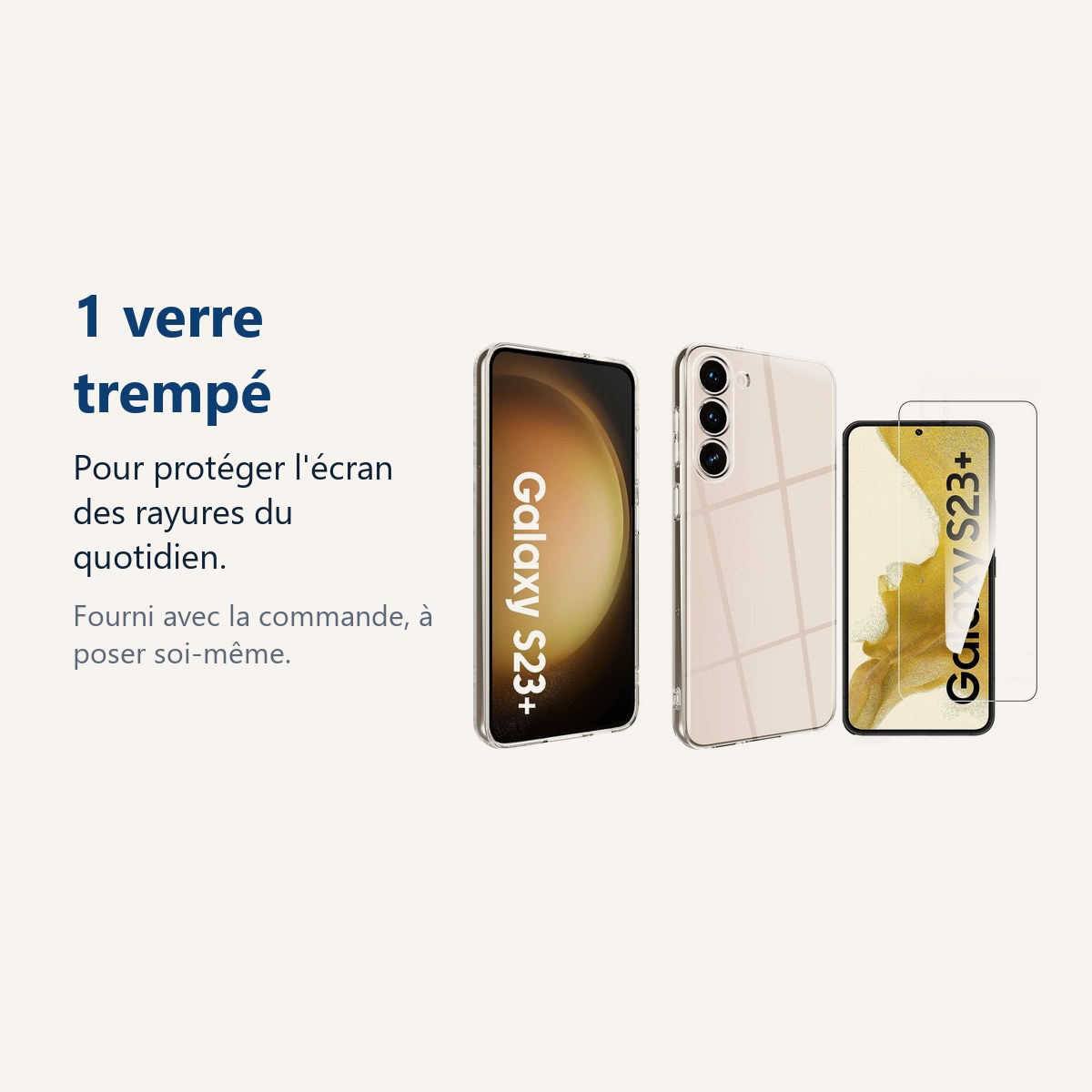 Verre trempé pour protéger lécran – Coque Transparente pour Samsung Galaxy S23 Plus (6,6 pouces) et Verre Trempé Film Protec