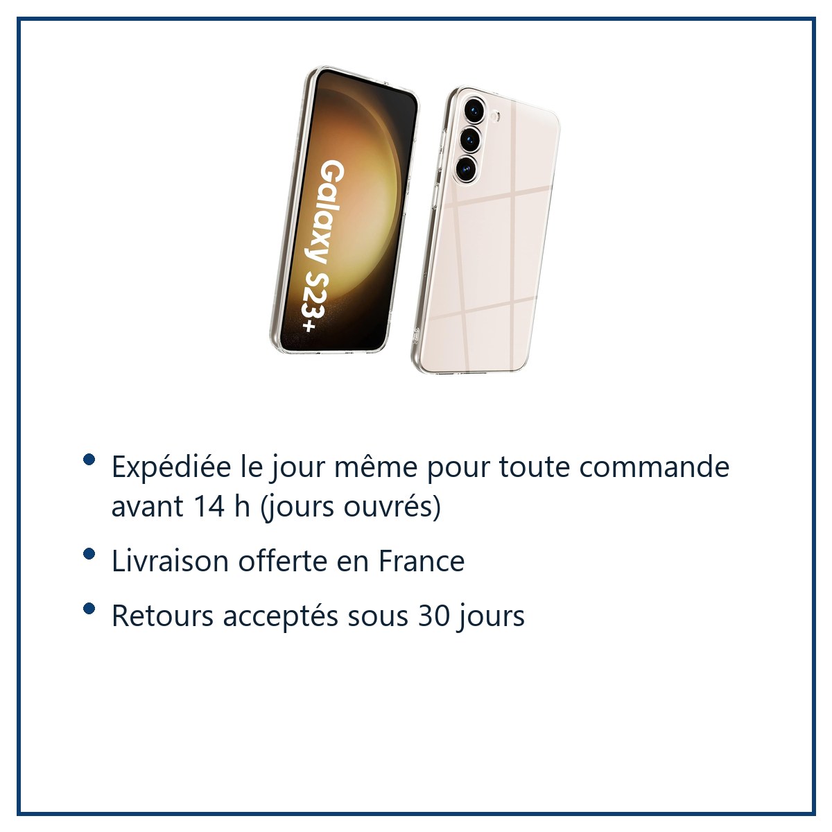 Expédition le jour même, livraison offerte, retours sous 30 jours – Coque Transparente pour Samsung Galaxy S23 Plus (6,6 pouc