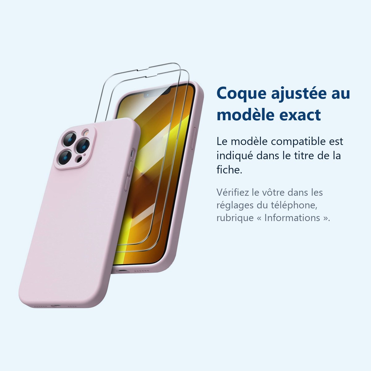 Accessoire ajusté au modèle exact – Coque Rose pour iPhone 13 Pro Max (6,7 pouces) et 2 Verres Trempé Film Protection Ecran