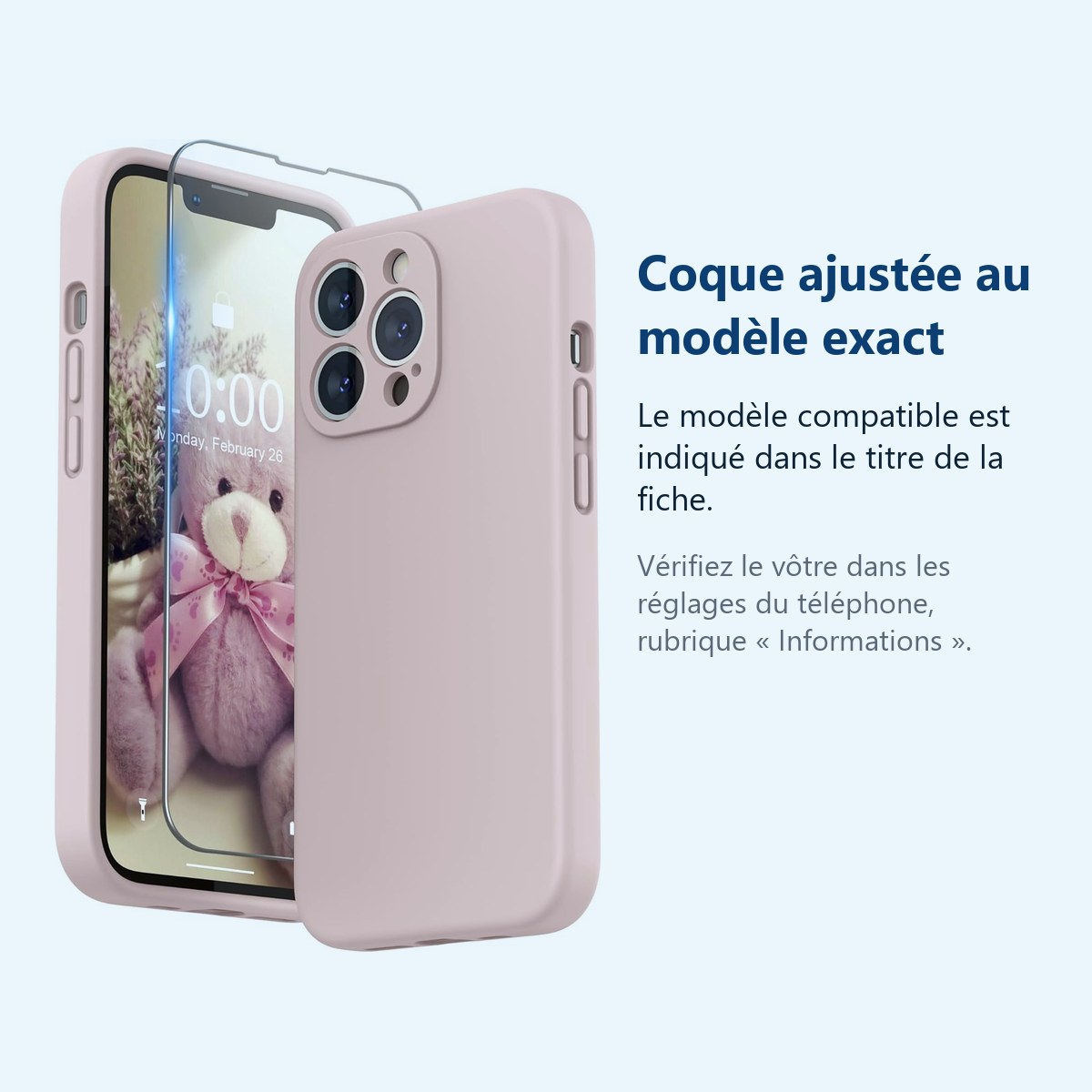 Accessoire ajusté au modèle exact – Coque Rose pour iPhone 13 Pro Max (6,7 pouces) et Verre Trempé Film Protection Ecran