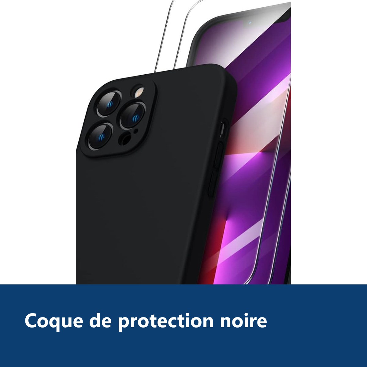 Vue de détail – Coque Noir pour iPhone 13 Pro Max (6,7 pouces) et 2 Verres Trempé Film Protection Ecran