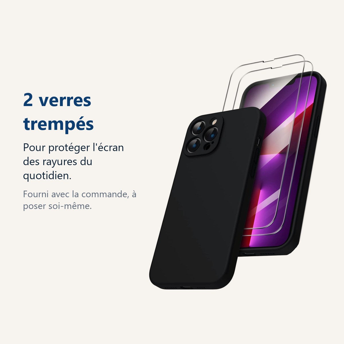 Verre trempé pour protéger lécran – Coque Noir pour iPhone 13 Pro Max (6,7 pouces) et 2 Verres Trempé Film Protection Ecran