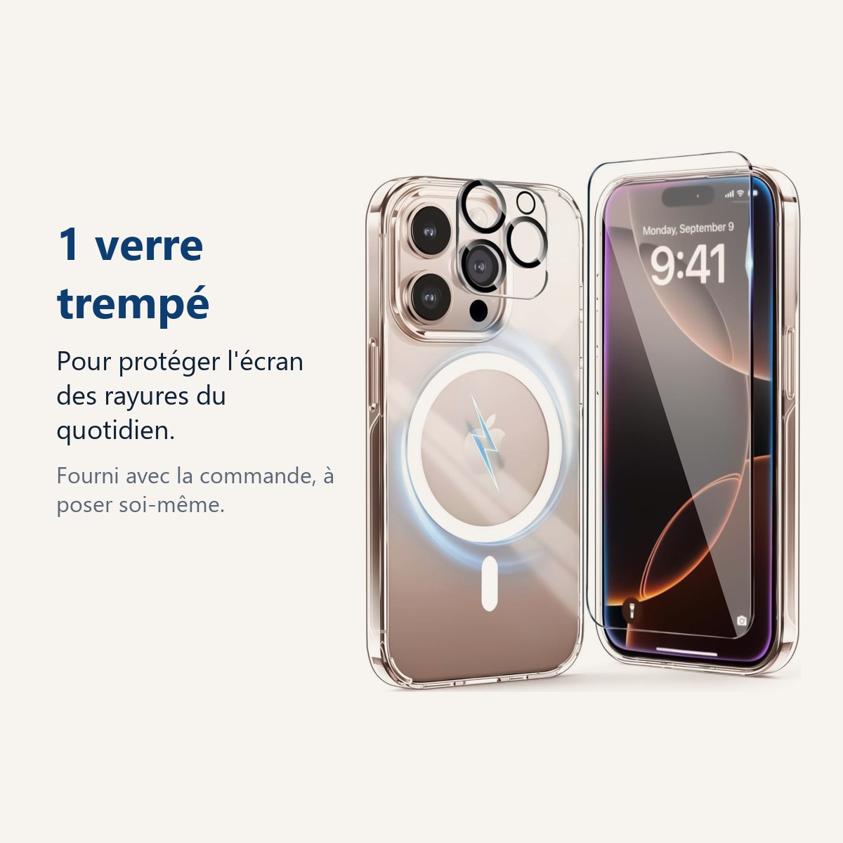 Verre trempé pour protéger lécran – Coque Silicone Transparente Compatible Magsafe + Verre Trempés et Protection Caméra Arri