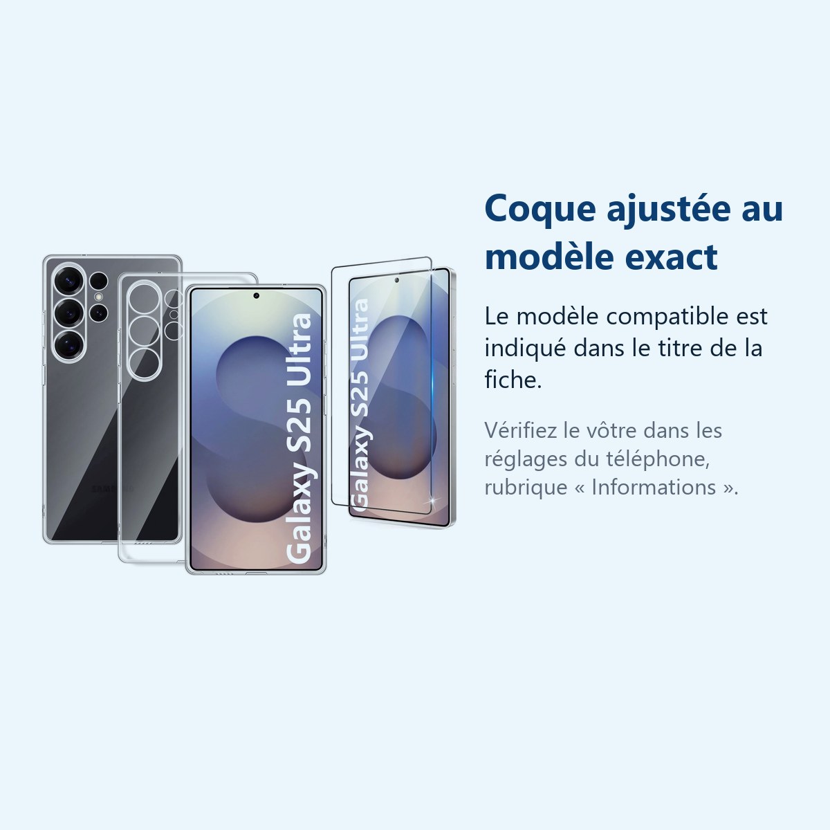 Accessoire ajusté au modèle exact – Coque Silicone Transparente + Verre Trempé Pour Samsung Galaxy S25 Ultra