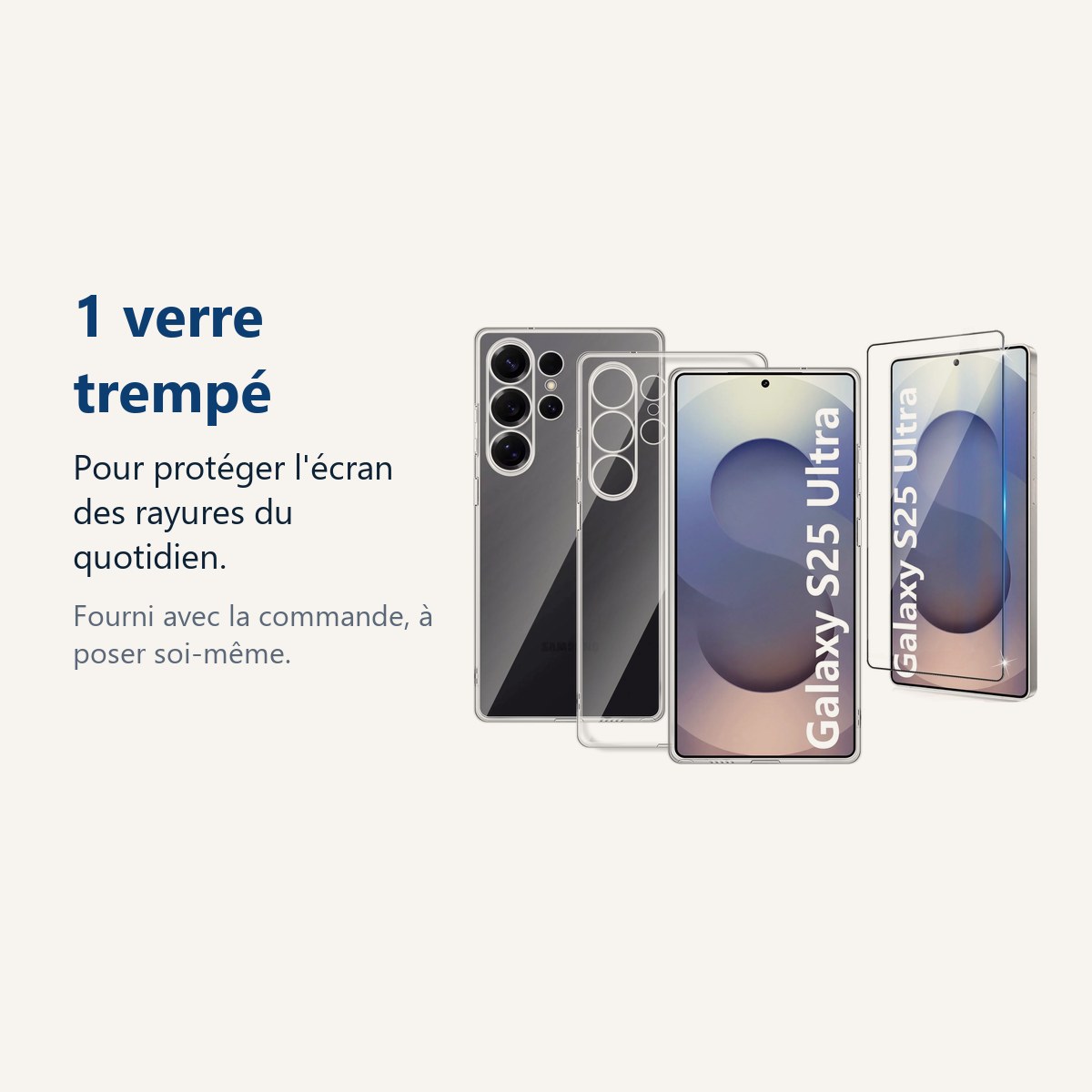Verre trempé pour protéger lécran – Coque Silicone Transparente + Verre Trempé Pour Samsung Galaxy S25 Ultra